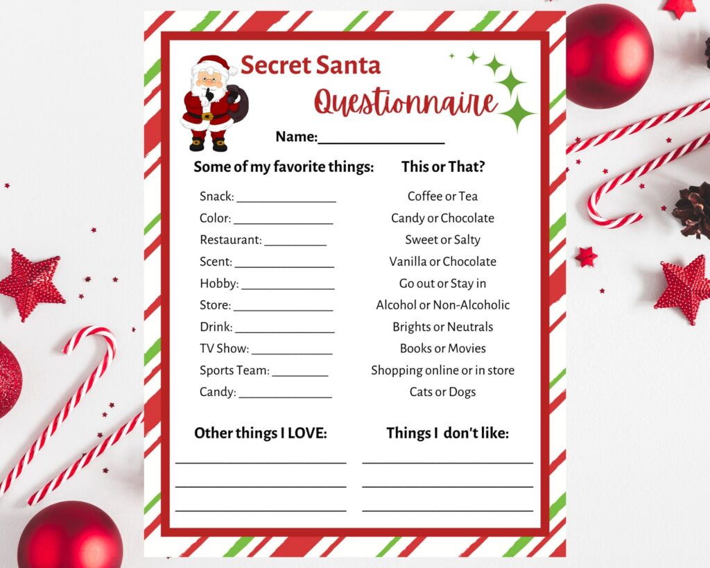 Printable Secret Santa Lists Templates Printables Template Free