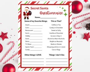 Secret Santa Questionnaire Printable Secret Santa Form Etsy de