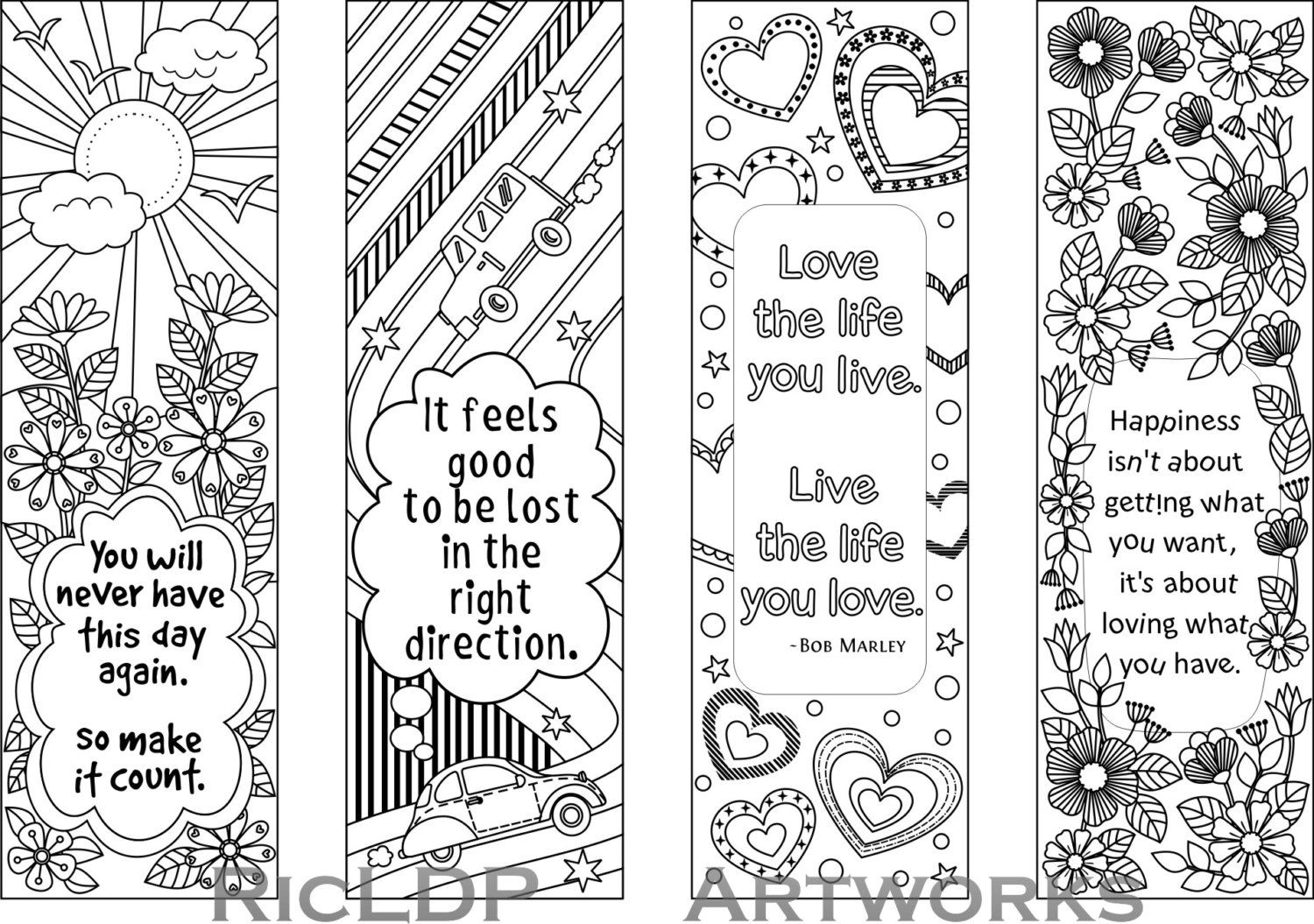 Set Of 4 Coloring Bookmarks With Quotes Bookmark Templates Etsy Coloring Bookmarks Bookmark Template Coloring Bookmarks Free