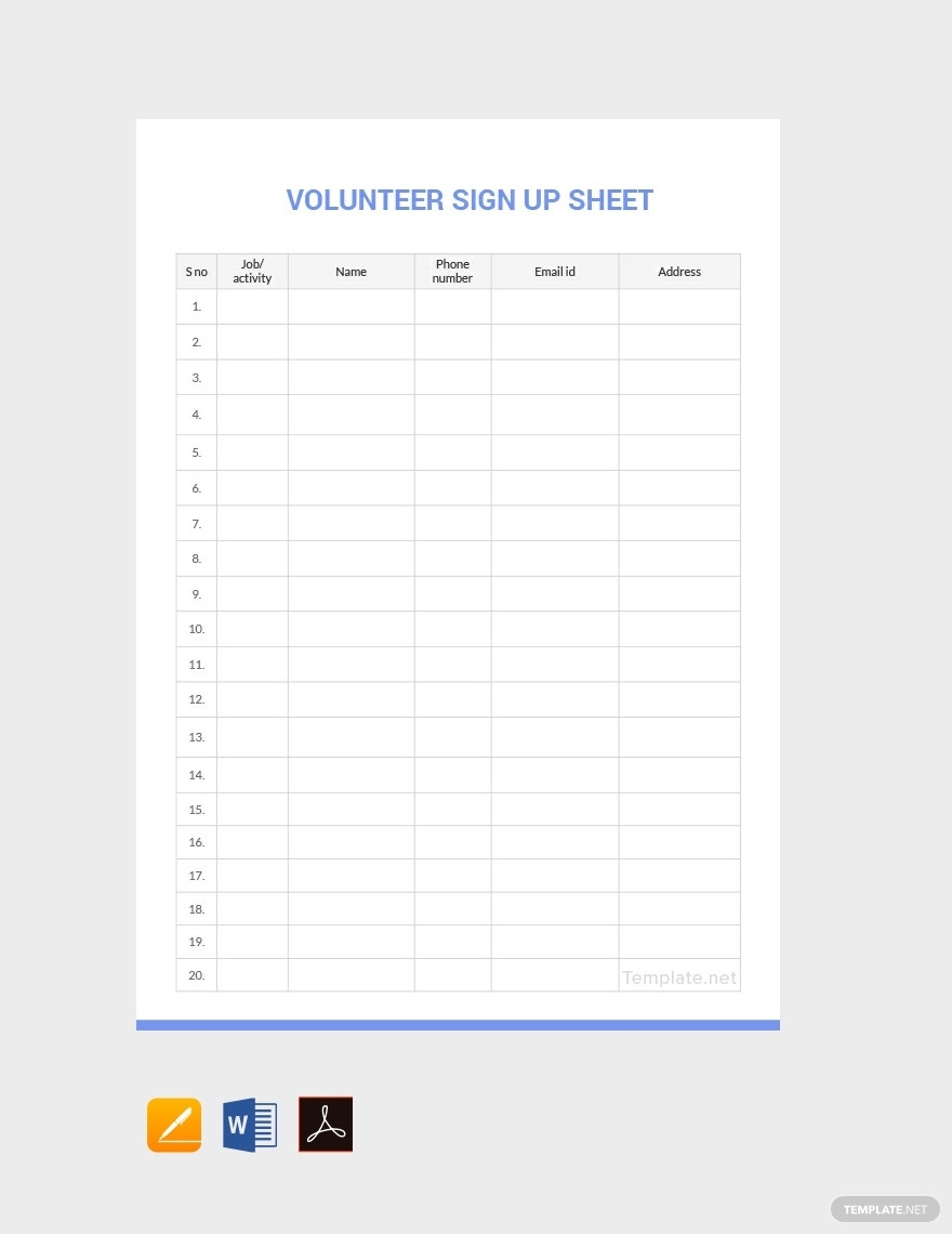 Sign Up Sheet Templates Documents Design Free Download Template
