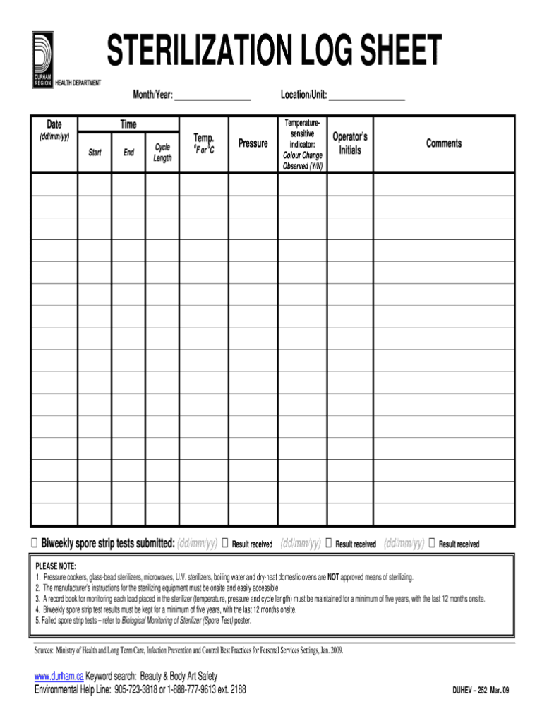 Printable Autoclave Log Sheet Templates Printables Template Free