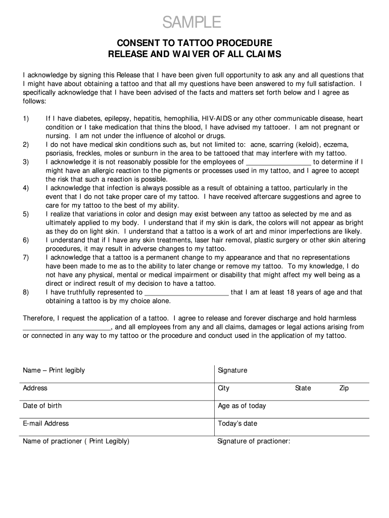 Tattoo Consent Form Pdf Fill Online Printable Fillable Blank PdfFiller