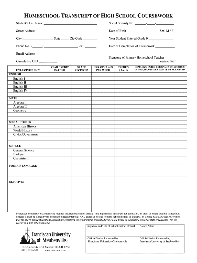 Template For Highschool Transcript List Form Fill Out Sign Online DocHub