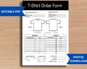 Tshirt Order Form For Small Business Editable Template PDF Etsy de