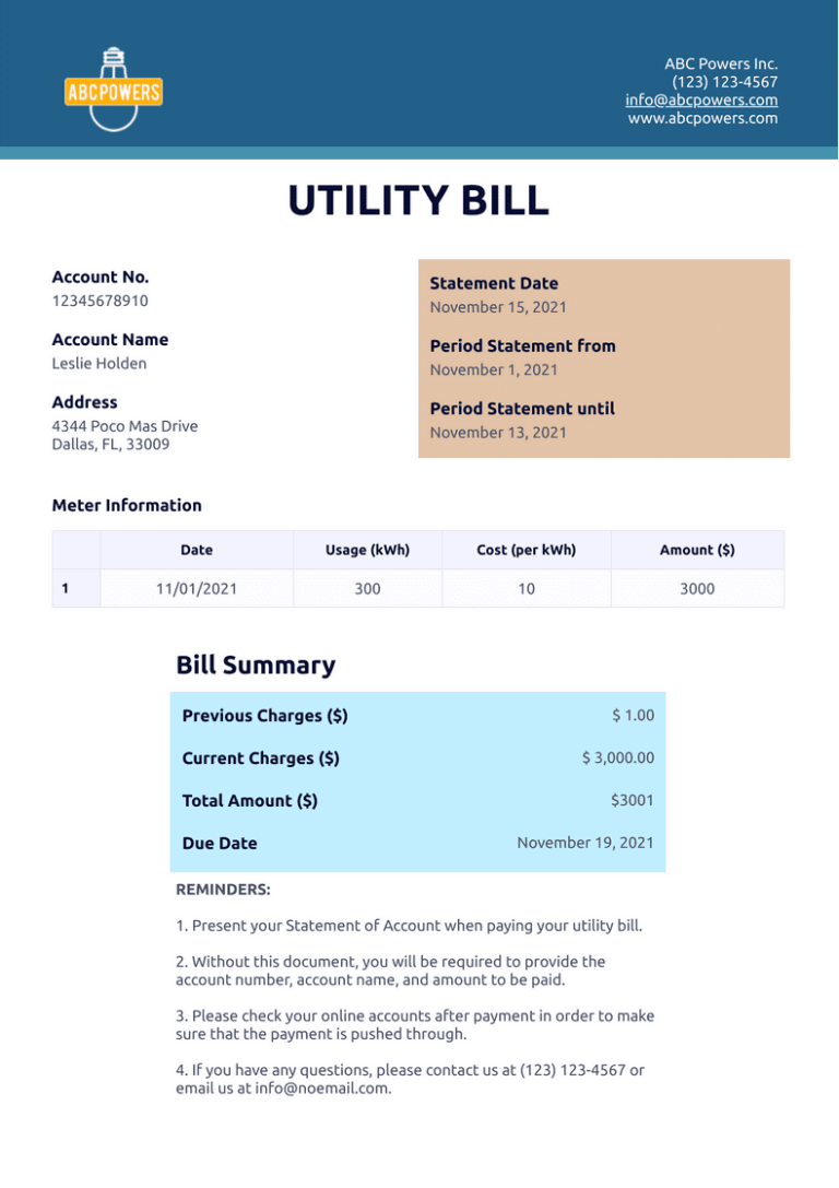 Printable Editable Blank Utility Bill Template Printables Template Free