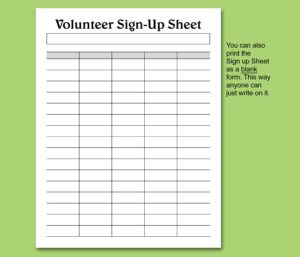 VOLUNTEER Sign Up Sheet Printable Fillable PDF Letter Size Etsy de