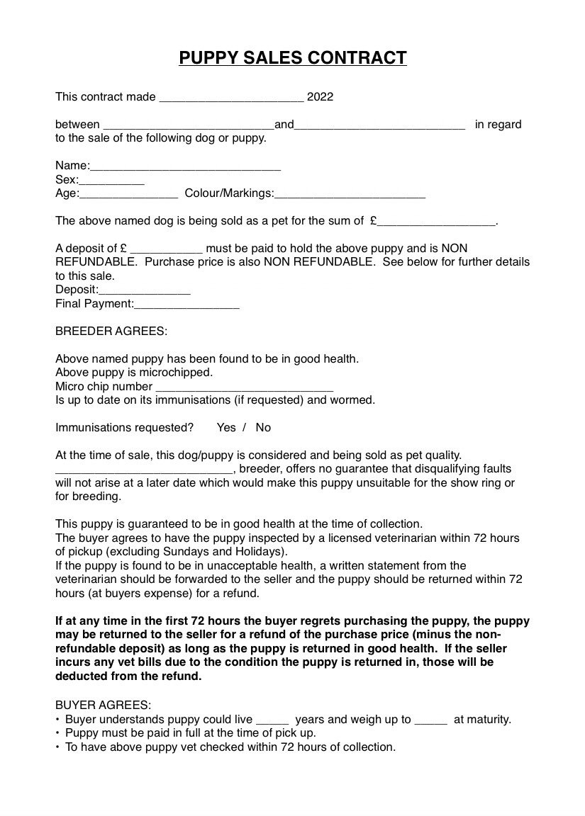 Printable Blank Puppy Sale Contract Templates - Printables Template Free