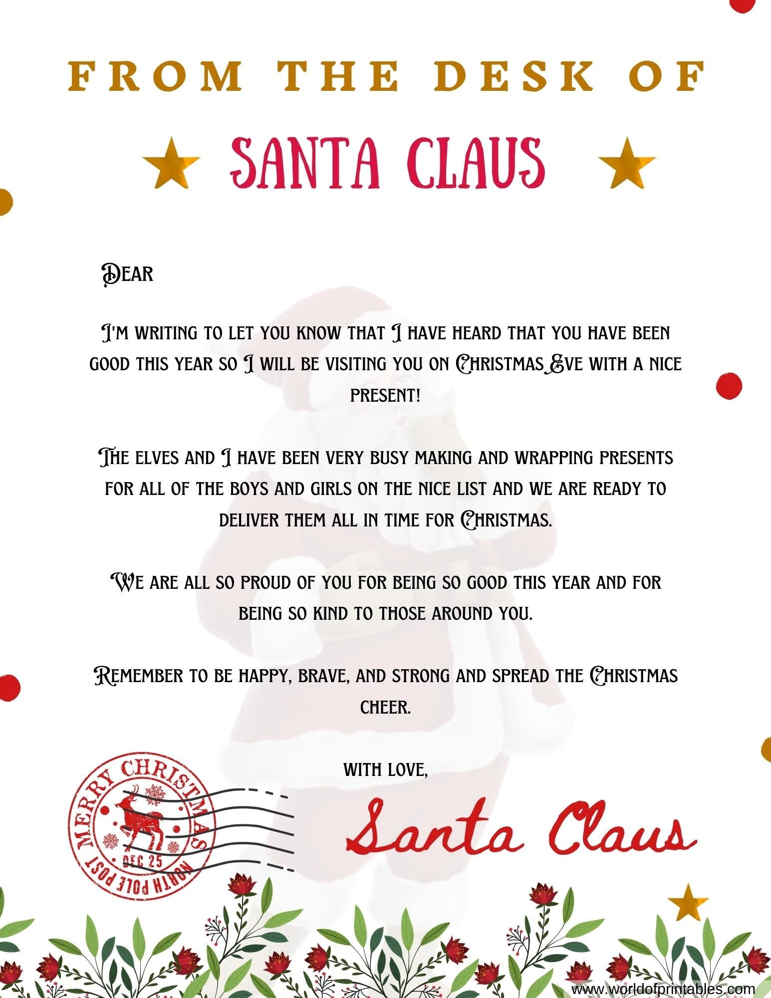 Template Free Free Printable Santa Cam Letter