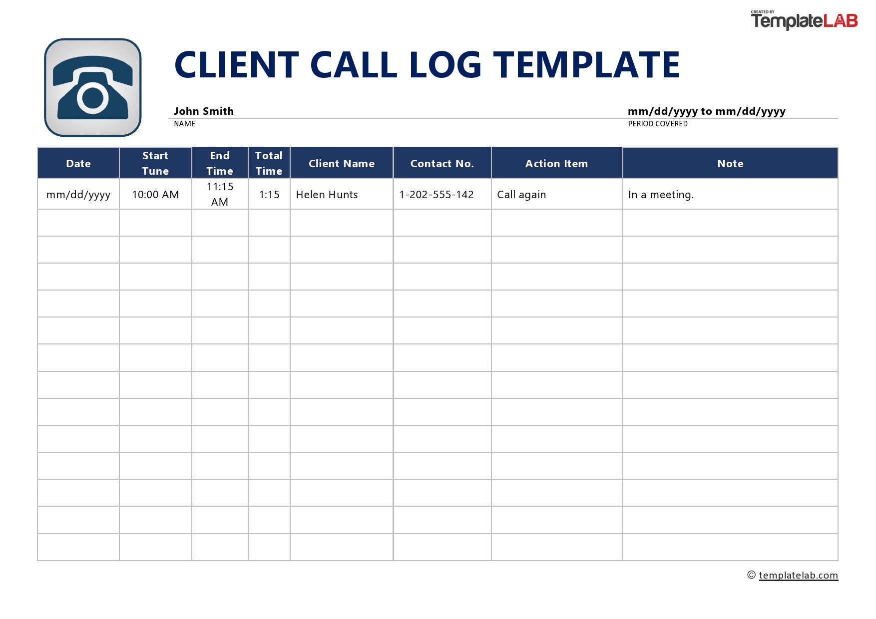 Excel Printable Call Log Template