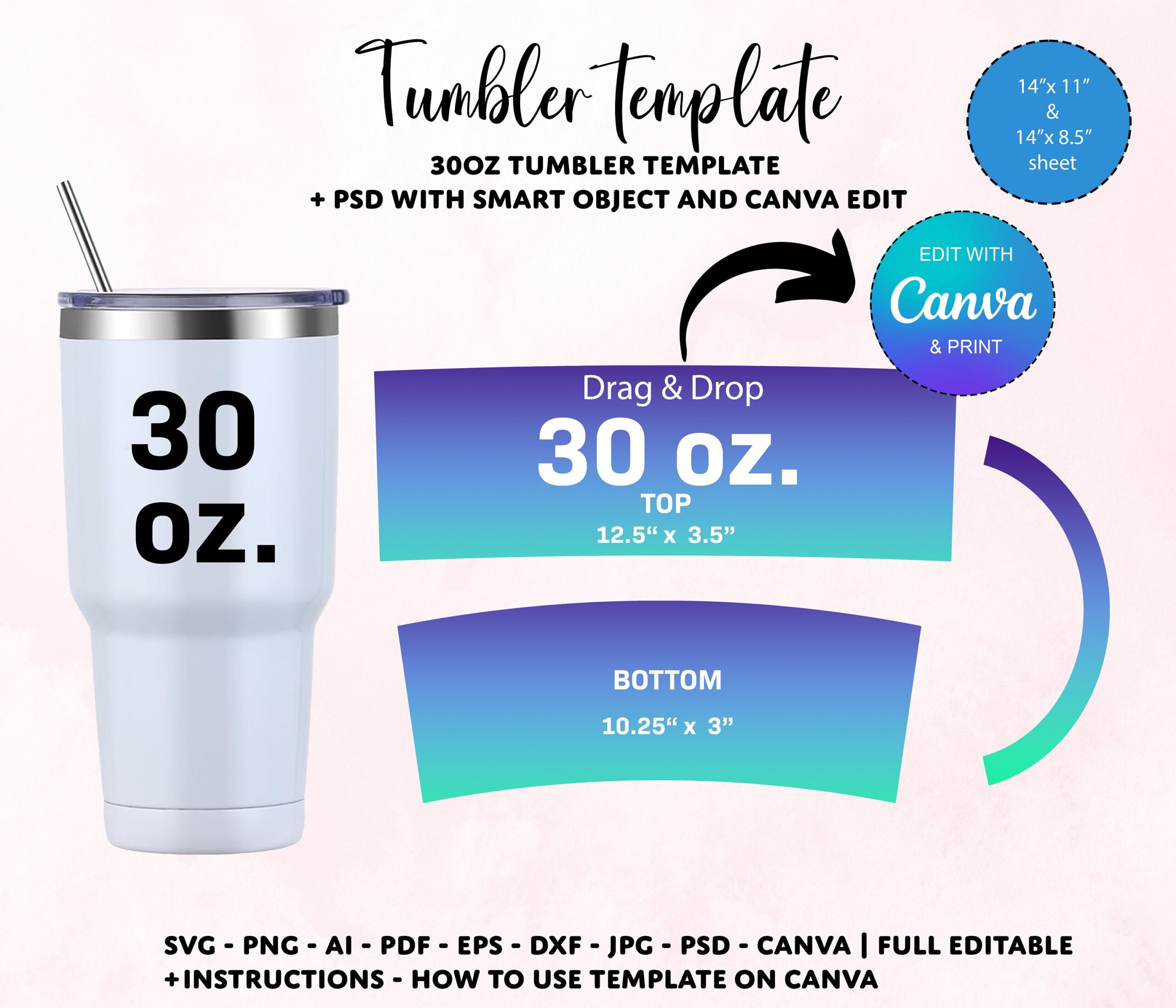 Printable 30 Oz Tumbler Template