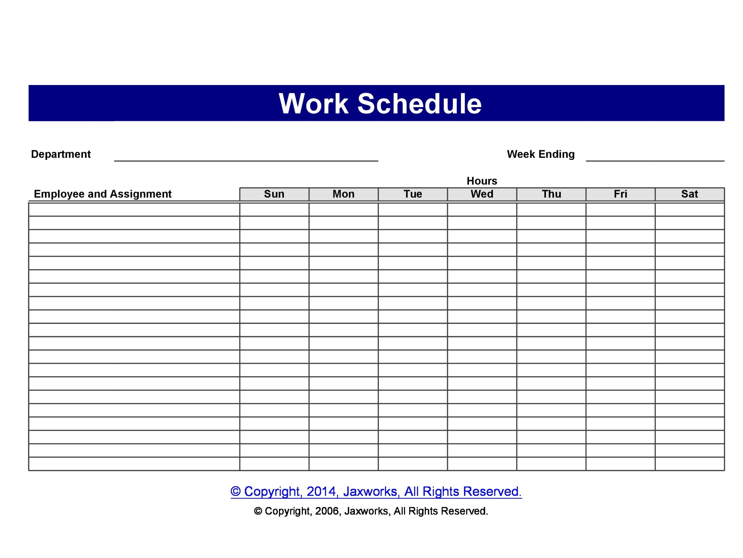 Printable Free Weekly Employee Work Schedule Template