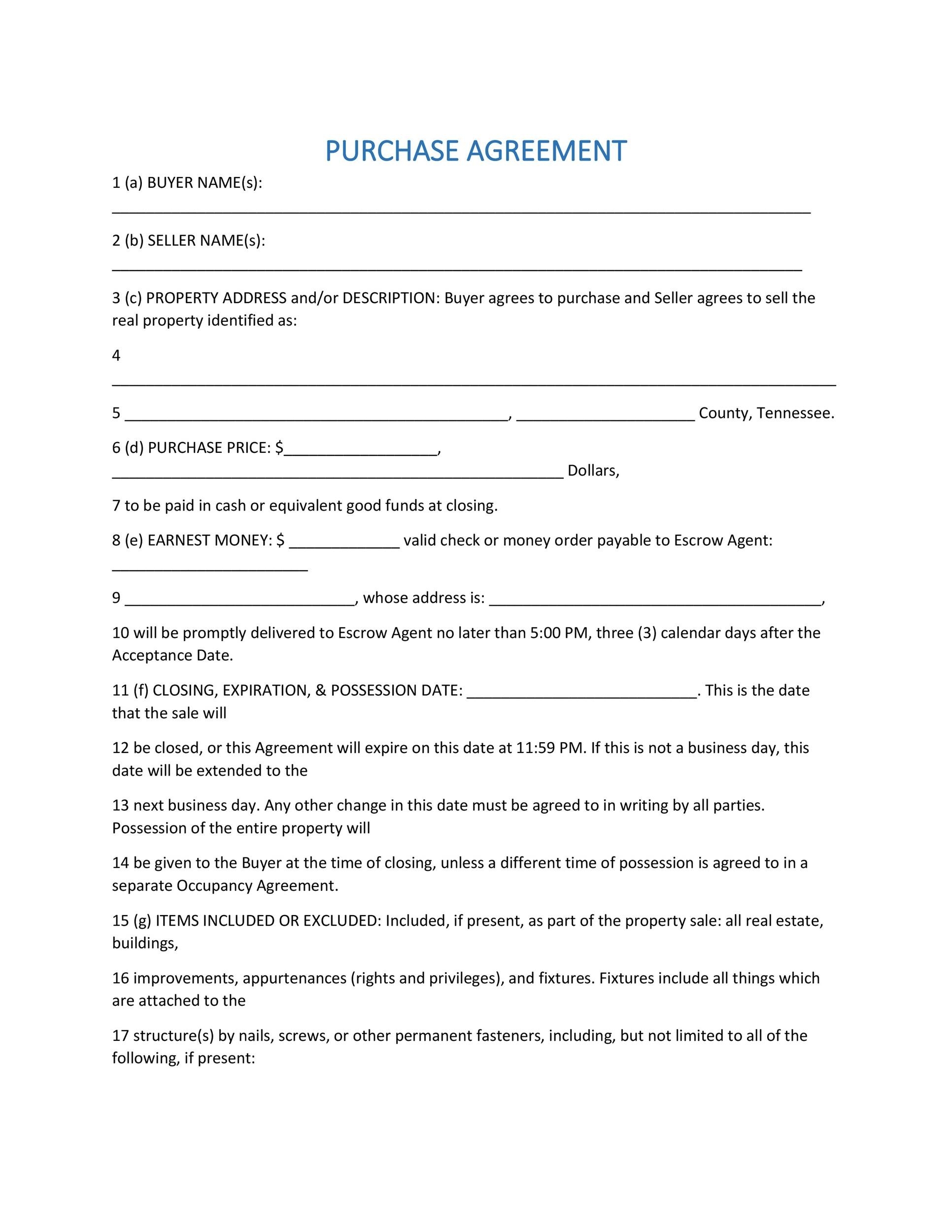 Printable Property Sale Agreement Template