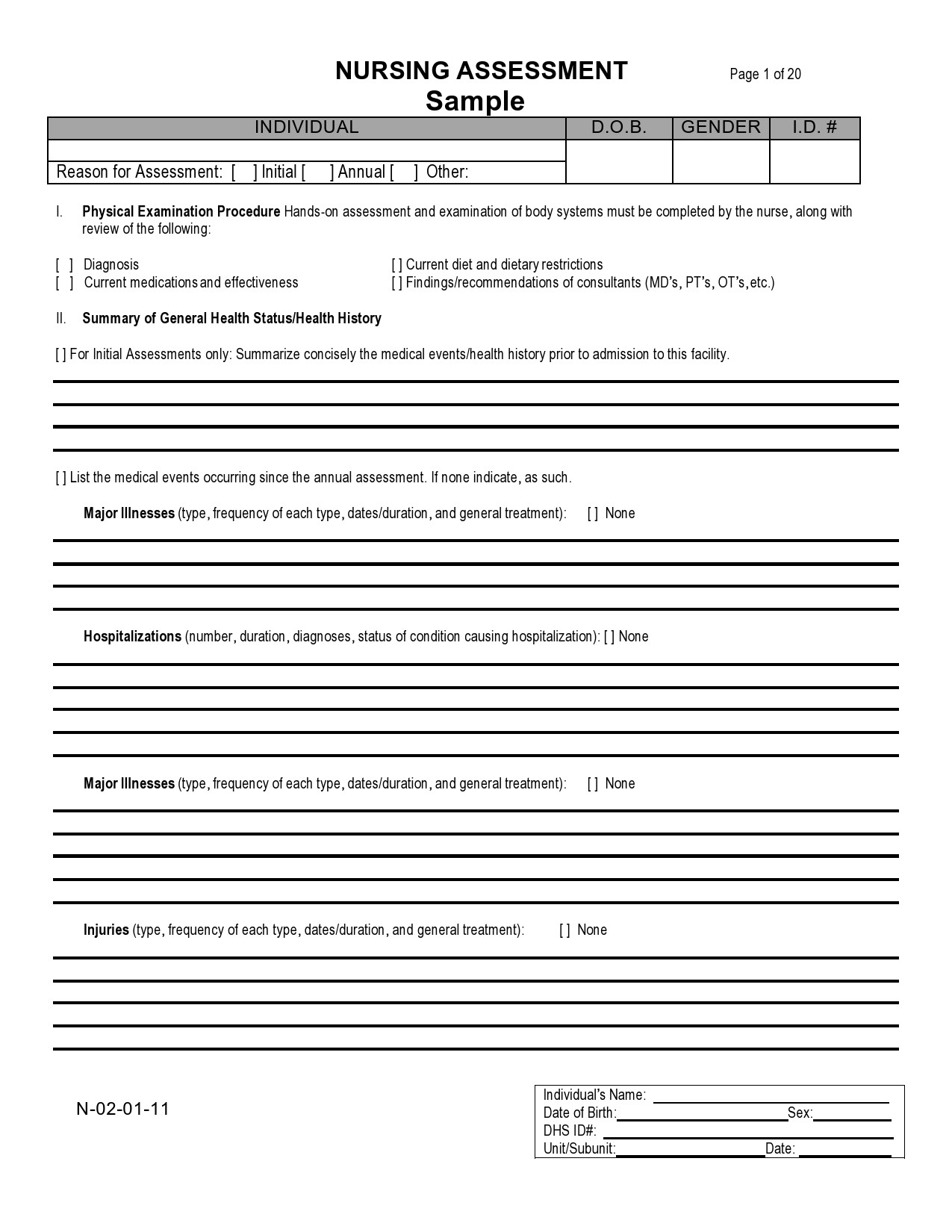 39 Printable Nursing Assessment Forms Examples 