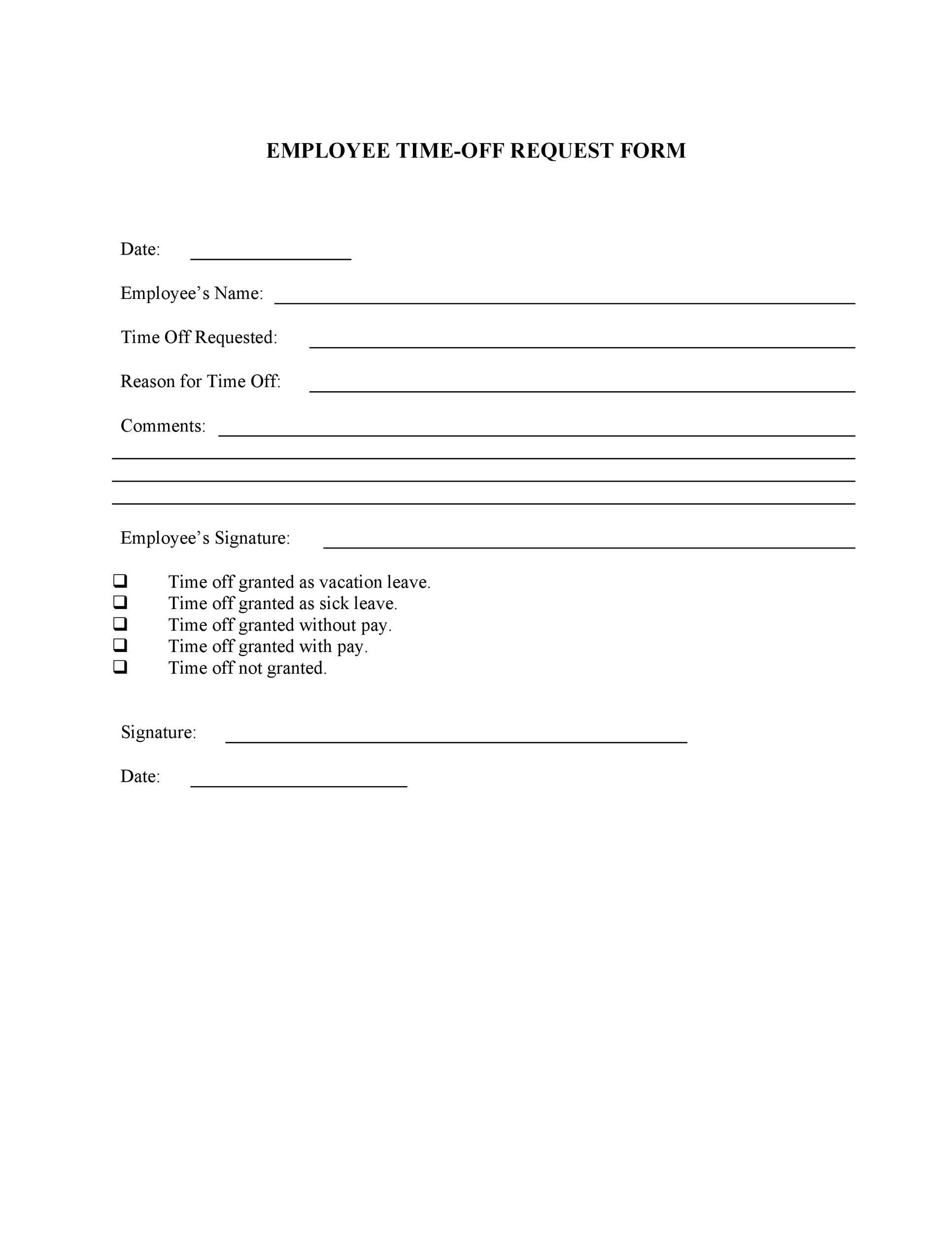 Template Printable Time Off Request Form