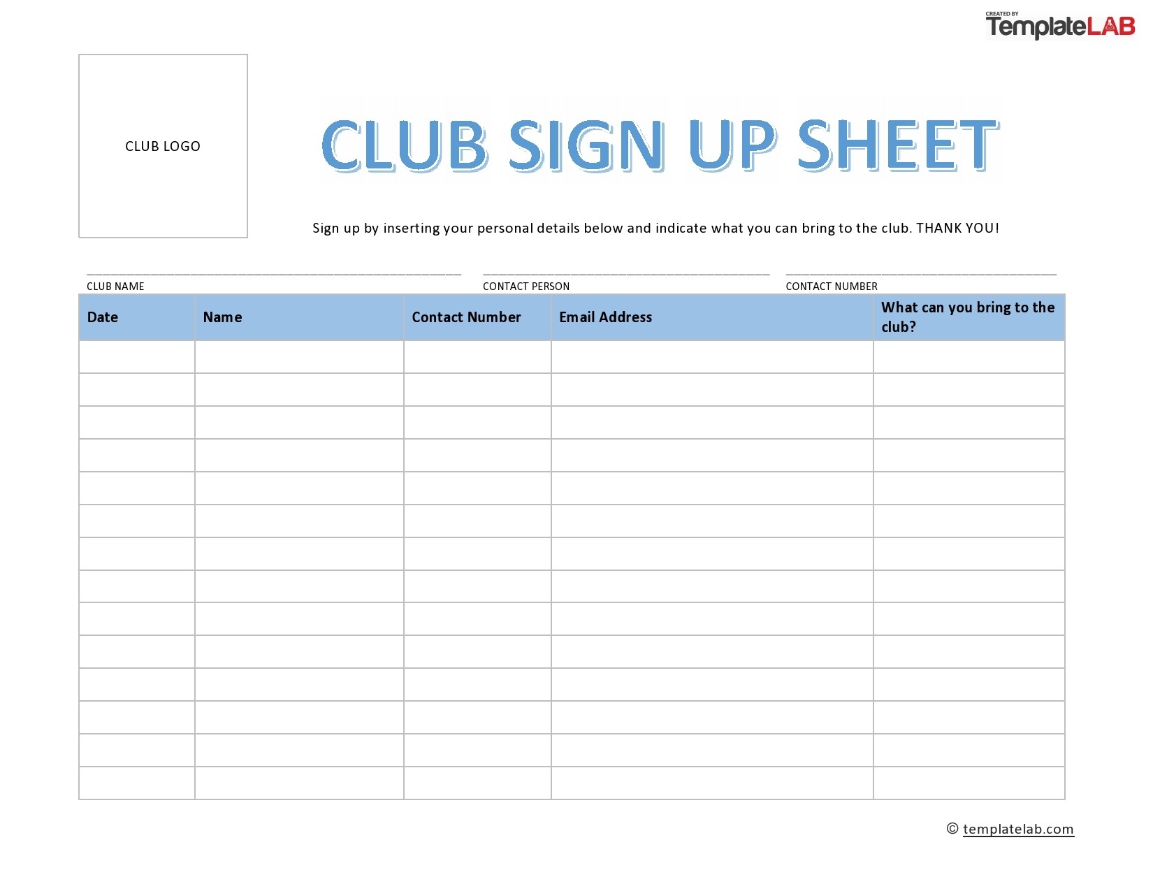 Printable Sign Up Sheet Template