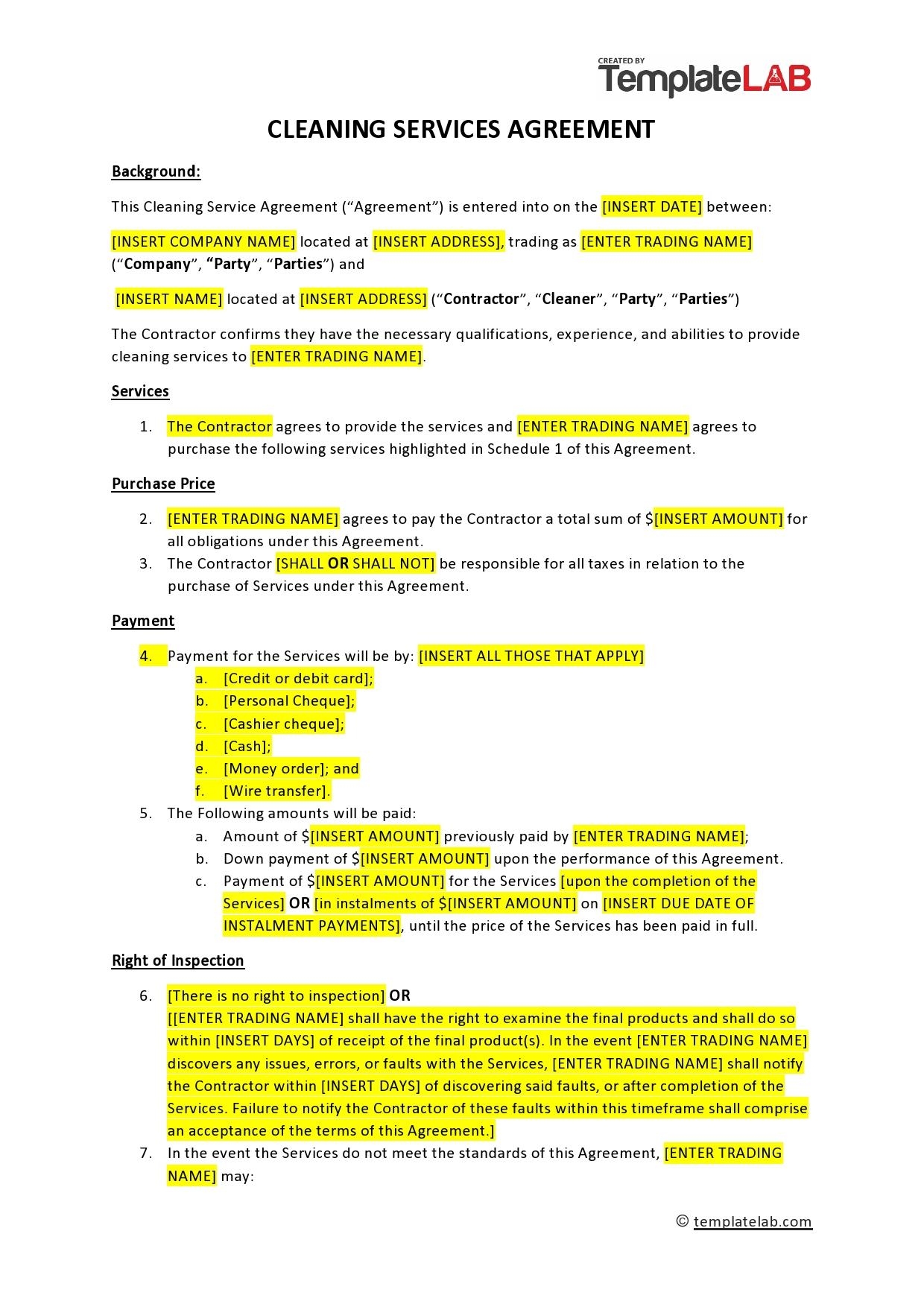 Printable Free Cleaning Proposal Template