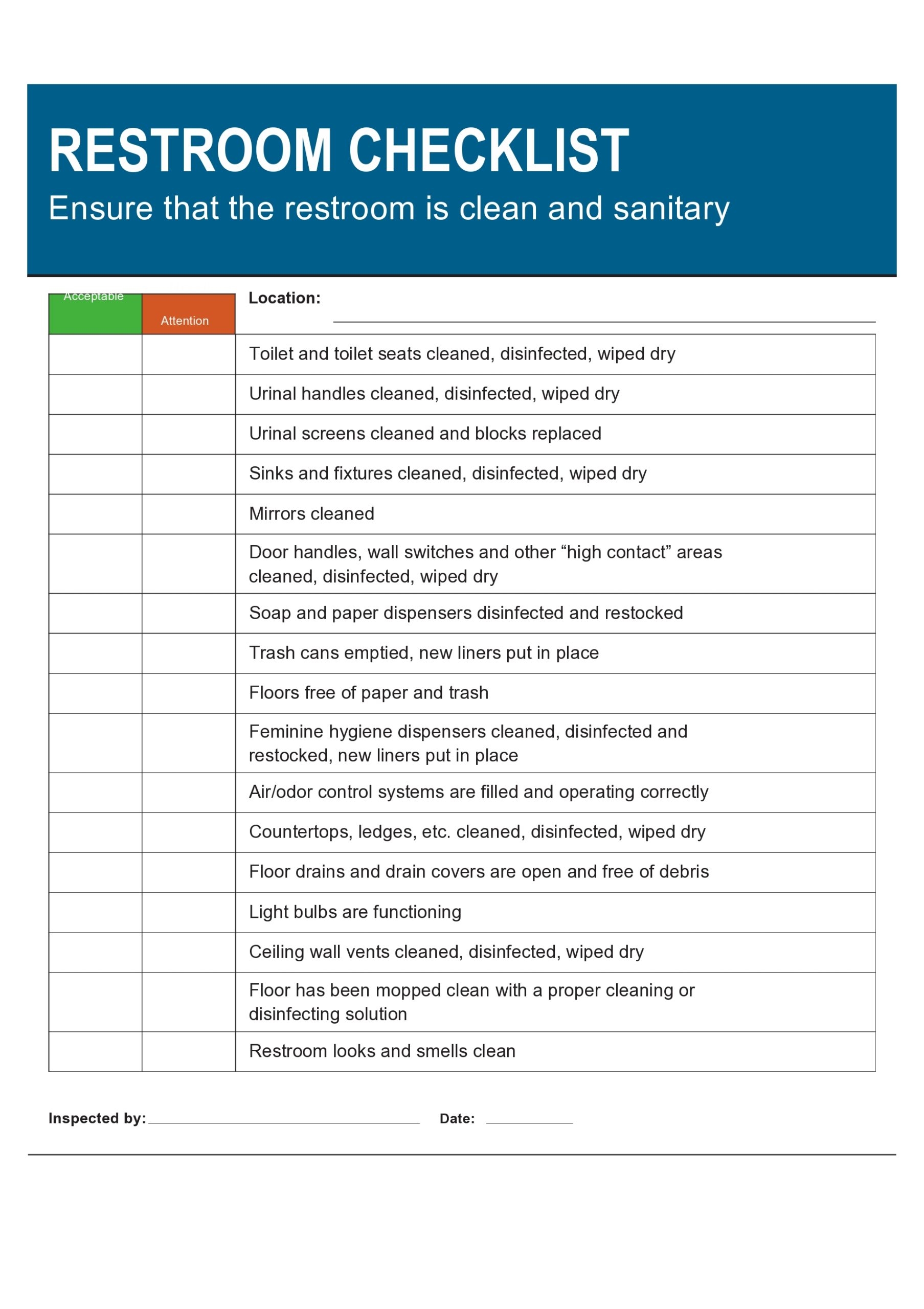 49 Printable Bathroom Cleaning Checklists Word TemplateLab