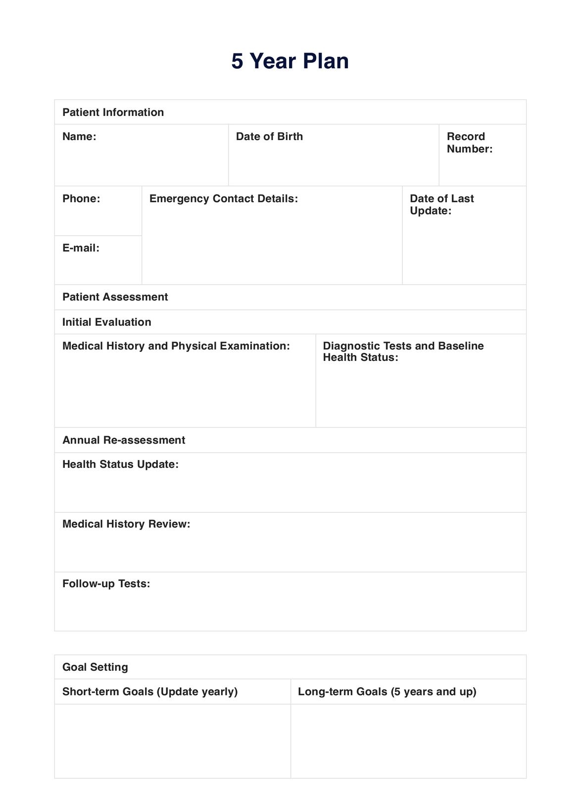 5 Year Plan Template Example Free PDF Download