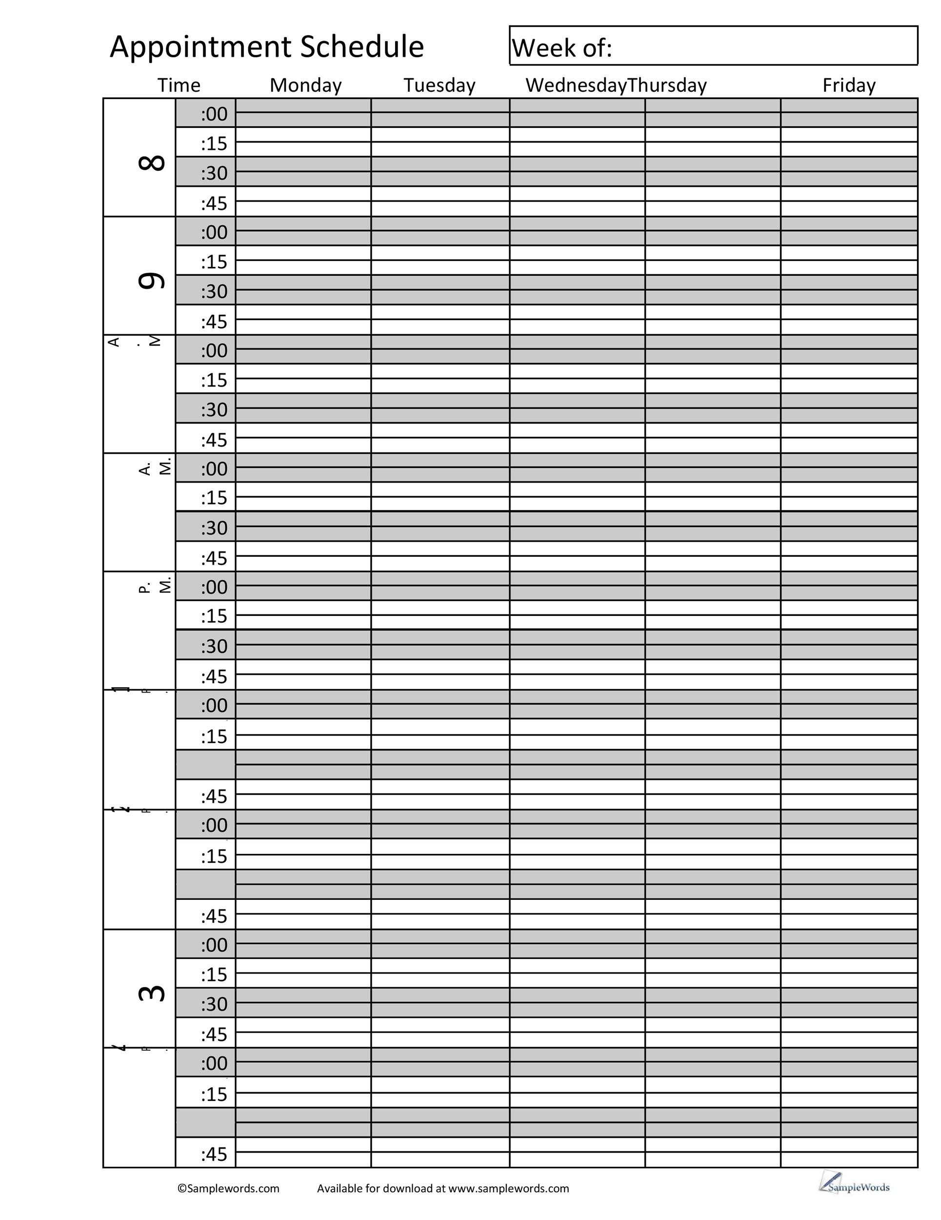 50 Printable Appointment Schedule Templates Appointment Calendars 