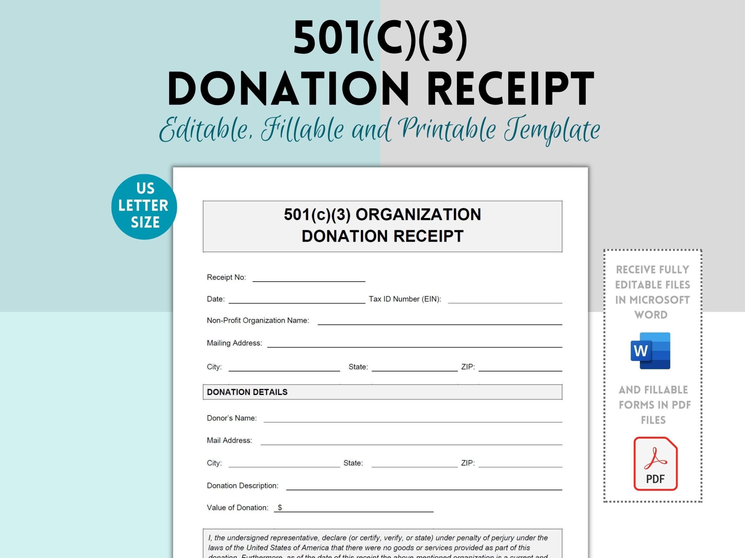 501c3 Donation Receipt 501c3 Donation Receipt Template 501c3 Donation Receipt Form Editable Donation Receipt Charity Receipt Etsy