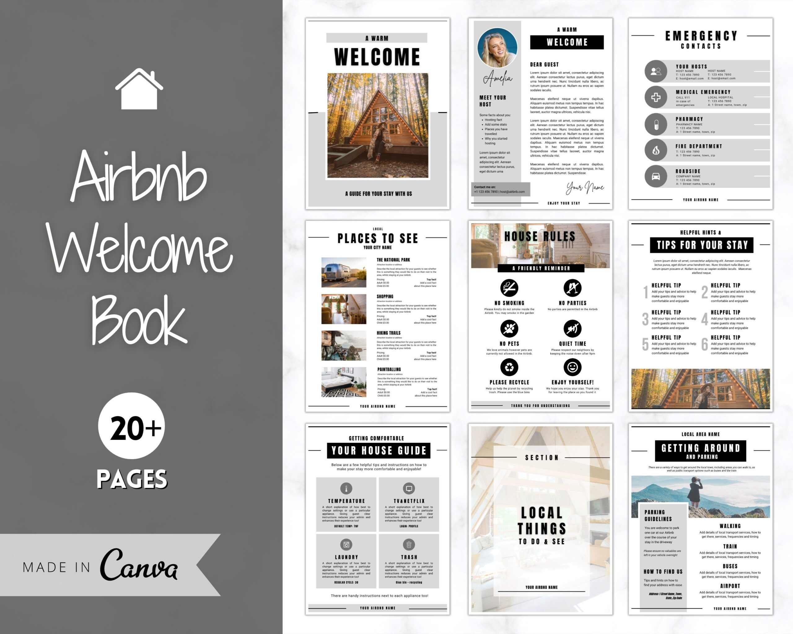 Airbnb Welcome Book Template Editable Canva Welcome Guide Air Bnb House Manual Superhost Ebook Host Signs Signage VRBO Vacation Rental Etsy