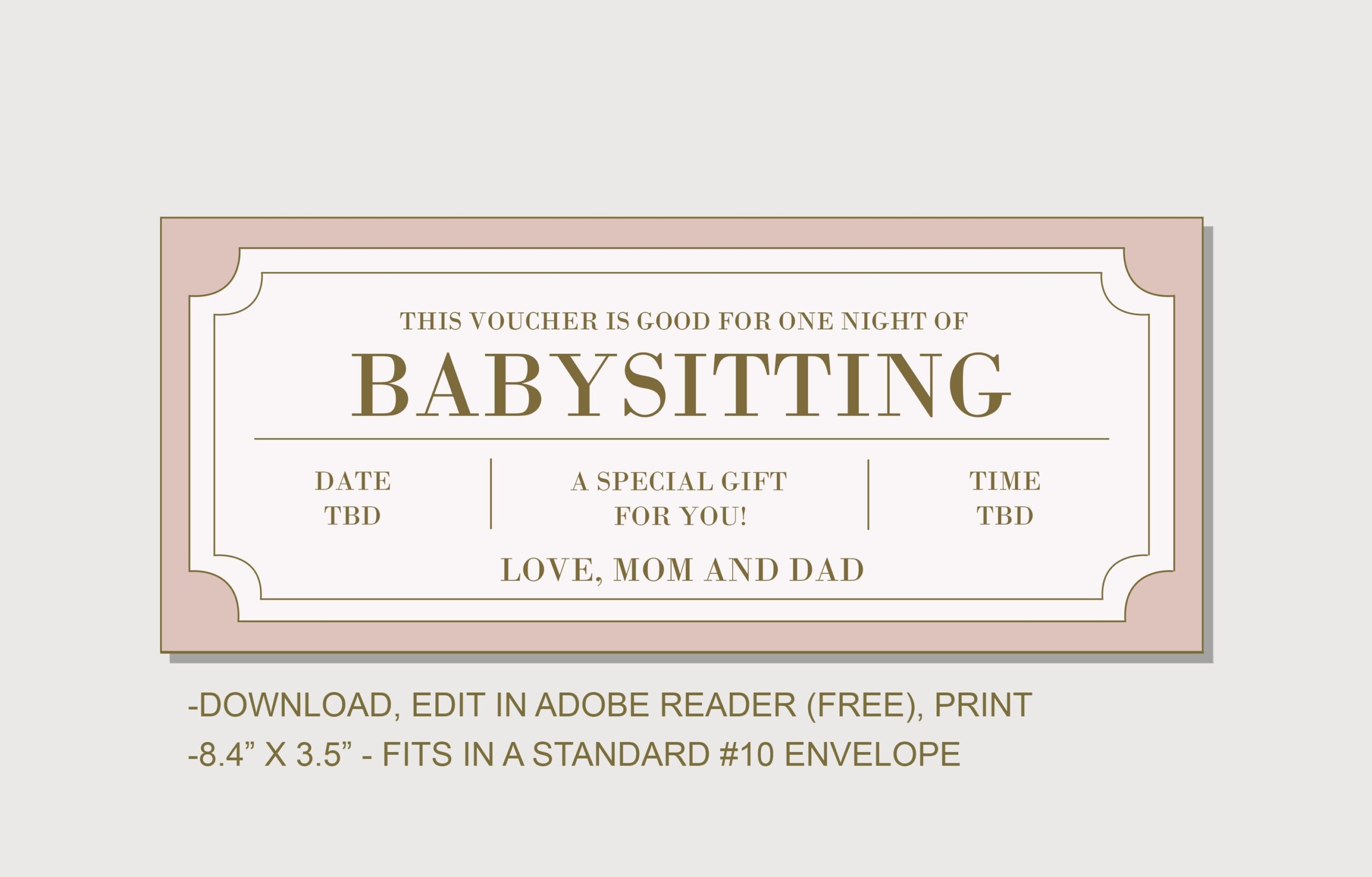 Babysitting Coupon INSTANT DOWNLOAD EDITABLE Text Printable Babysitting Voucher Babysitting Coupon Printable Baby Sitting Coupon Etsy