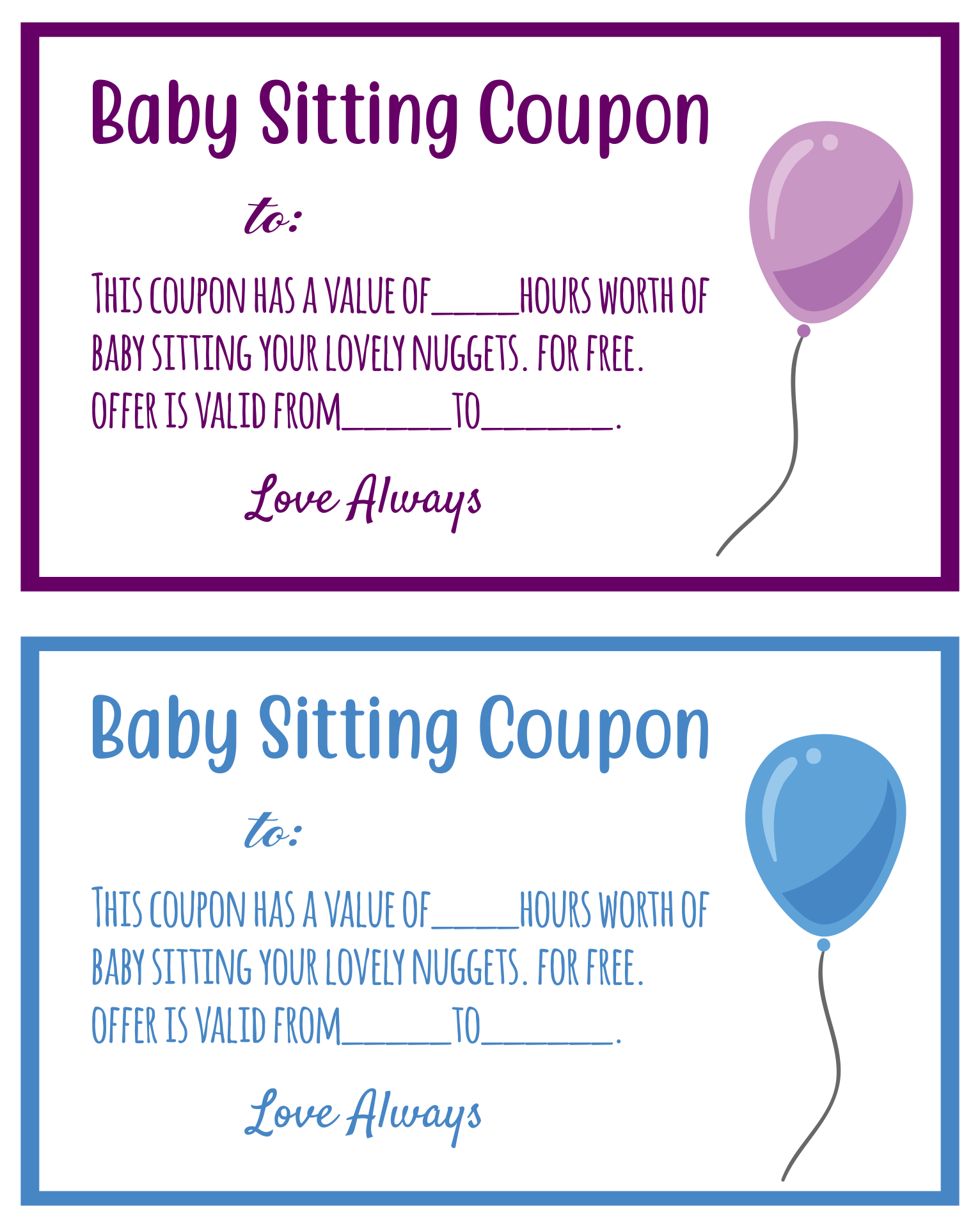 Babysitting Voucher Template 10 Free PDF Printables Printablee