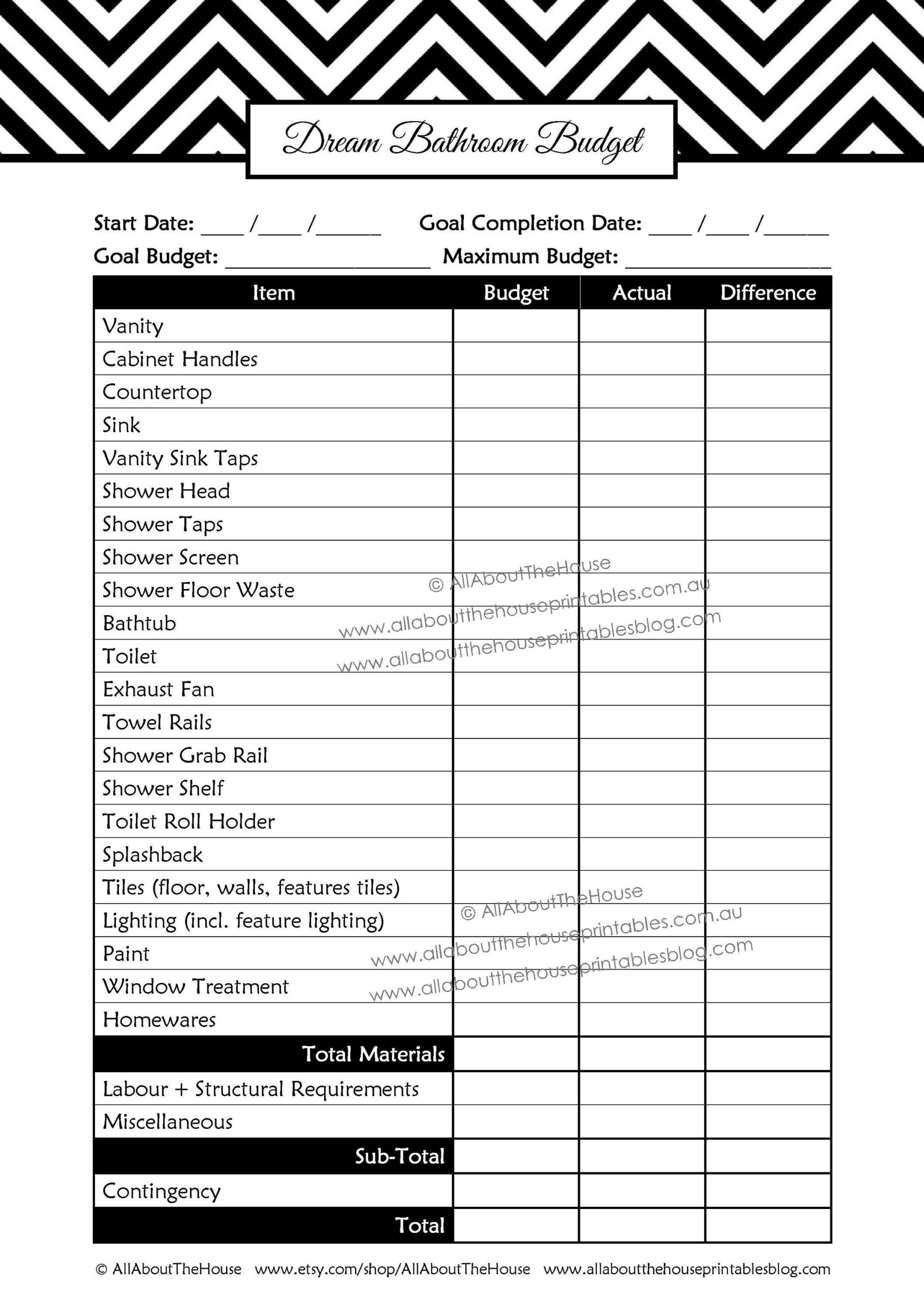 Printable Bathroom Remodel Checklist Template