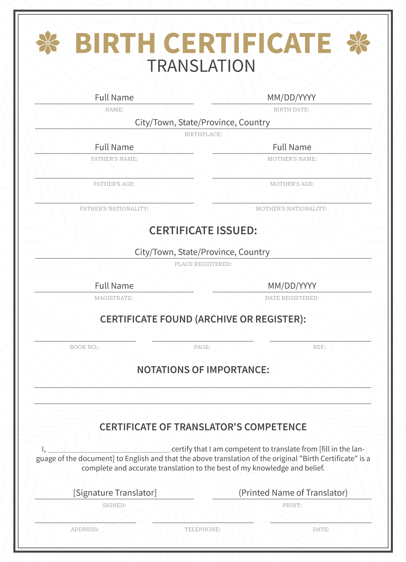 Birth Certificate Translation Free Google Docs Template Gdoc io