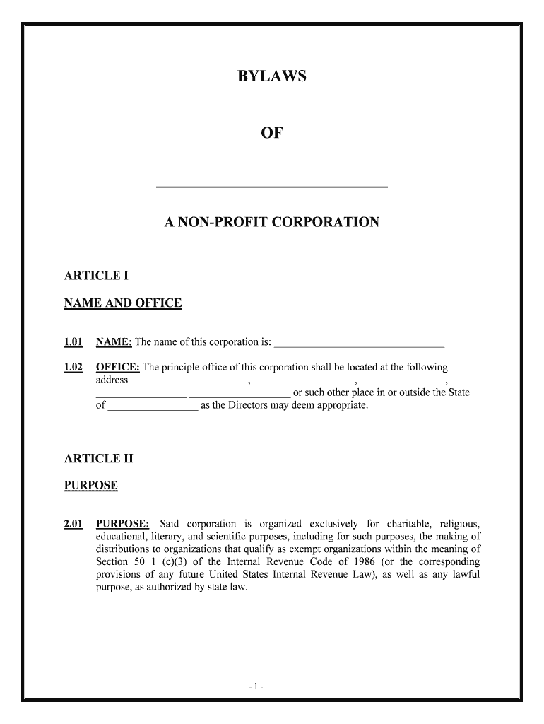 Bylaws Nonprofit Organization Fill Online Printable Fillable Blank PdfFiller