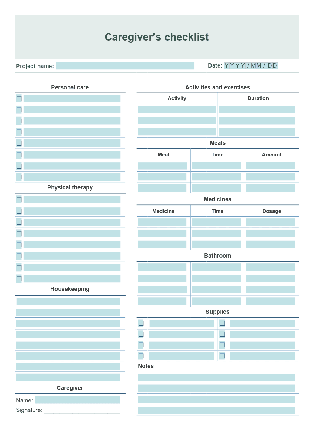 Caregiver Daily Checklist Template ONLYOFFICE