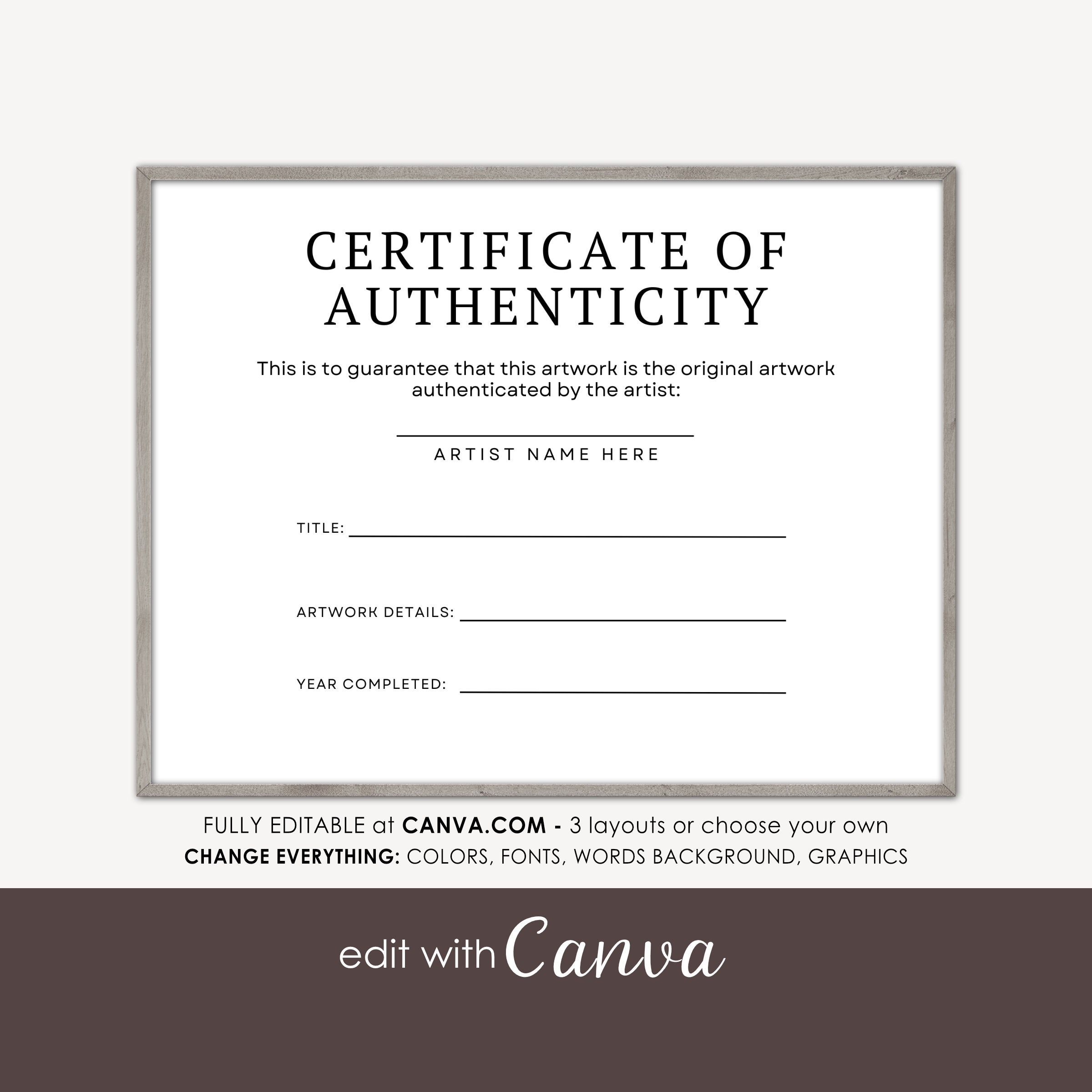 Printable Blank Certificate Of Authenticity Template