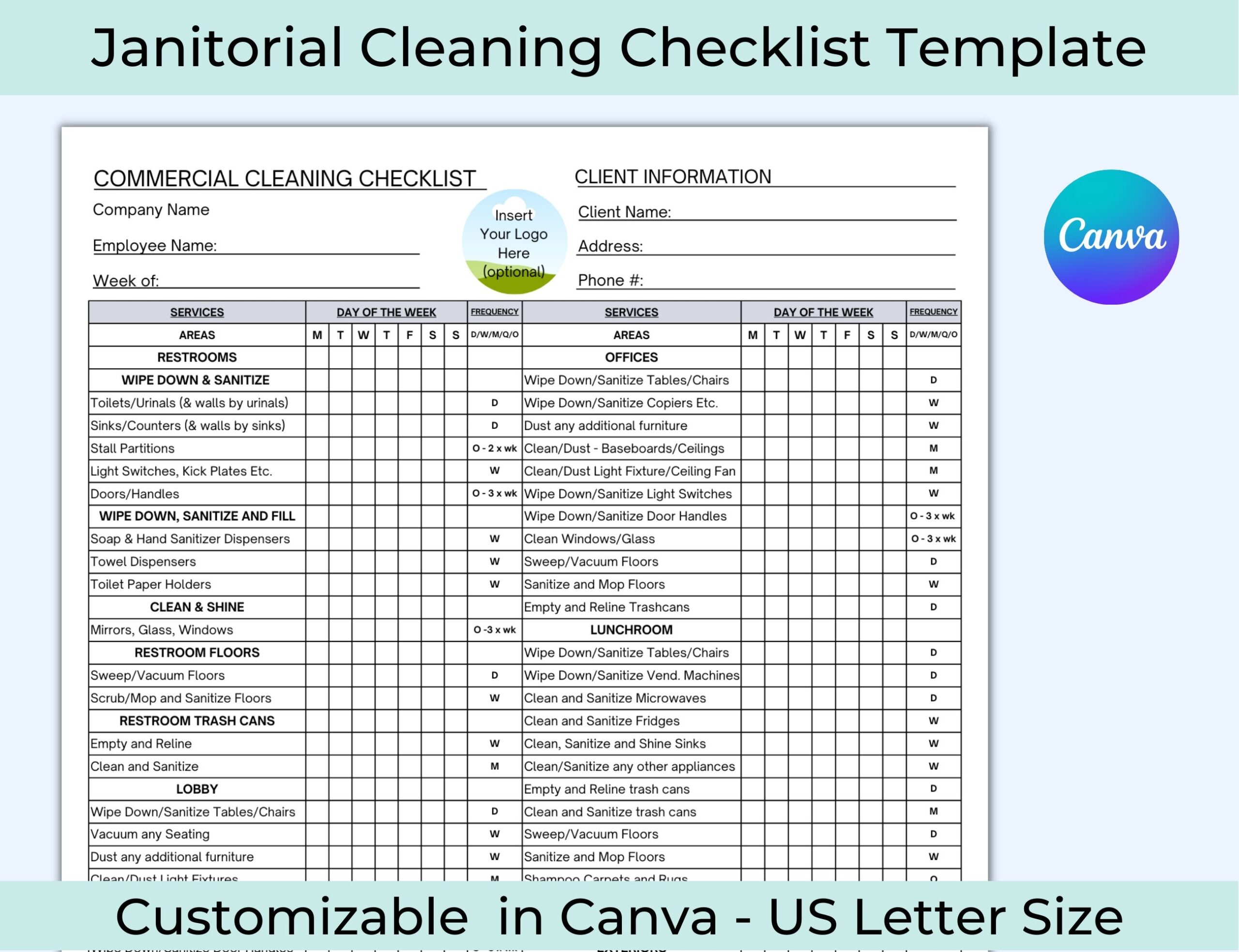 Commercial Cleaning Free Printable Janitorial Checklist Template