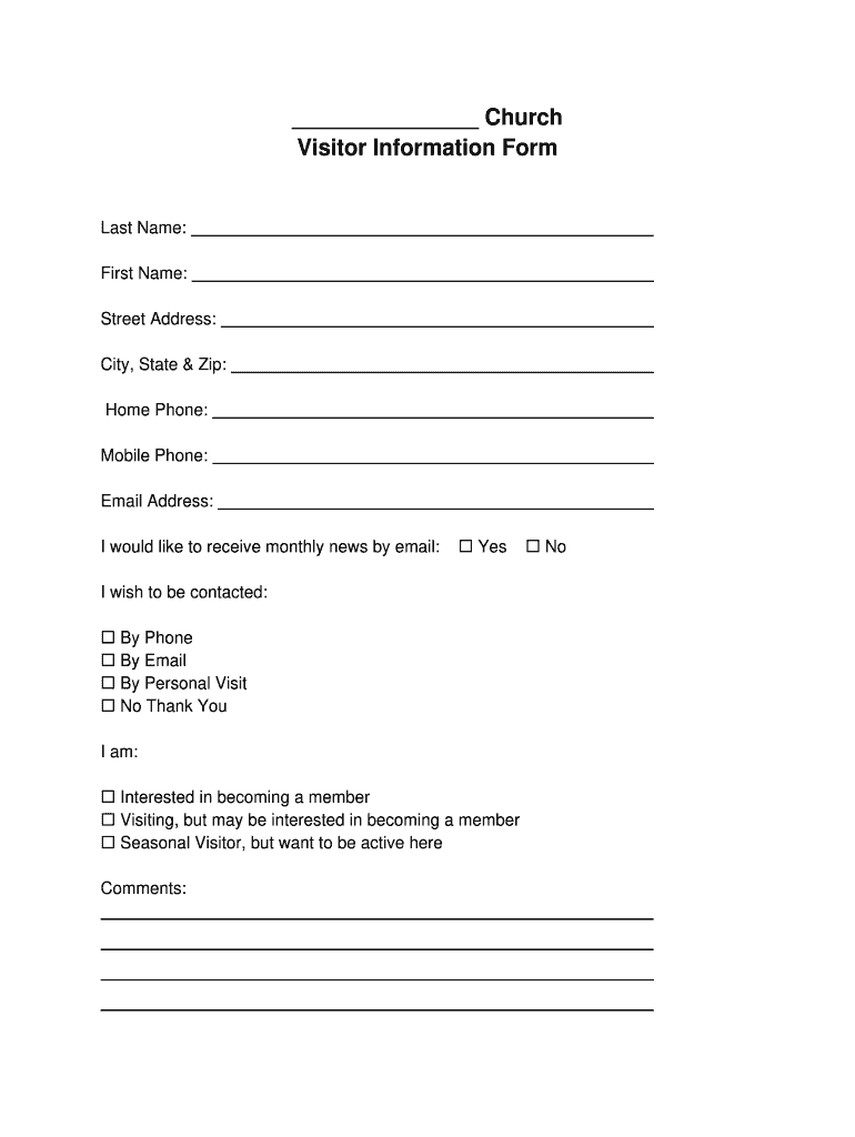 Church Visitor Cards Templates Fill Online Printable Fillable Blank PdfFiller