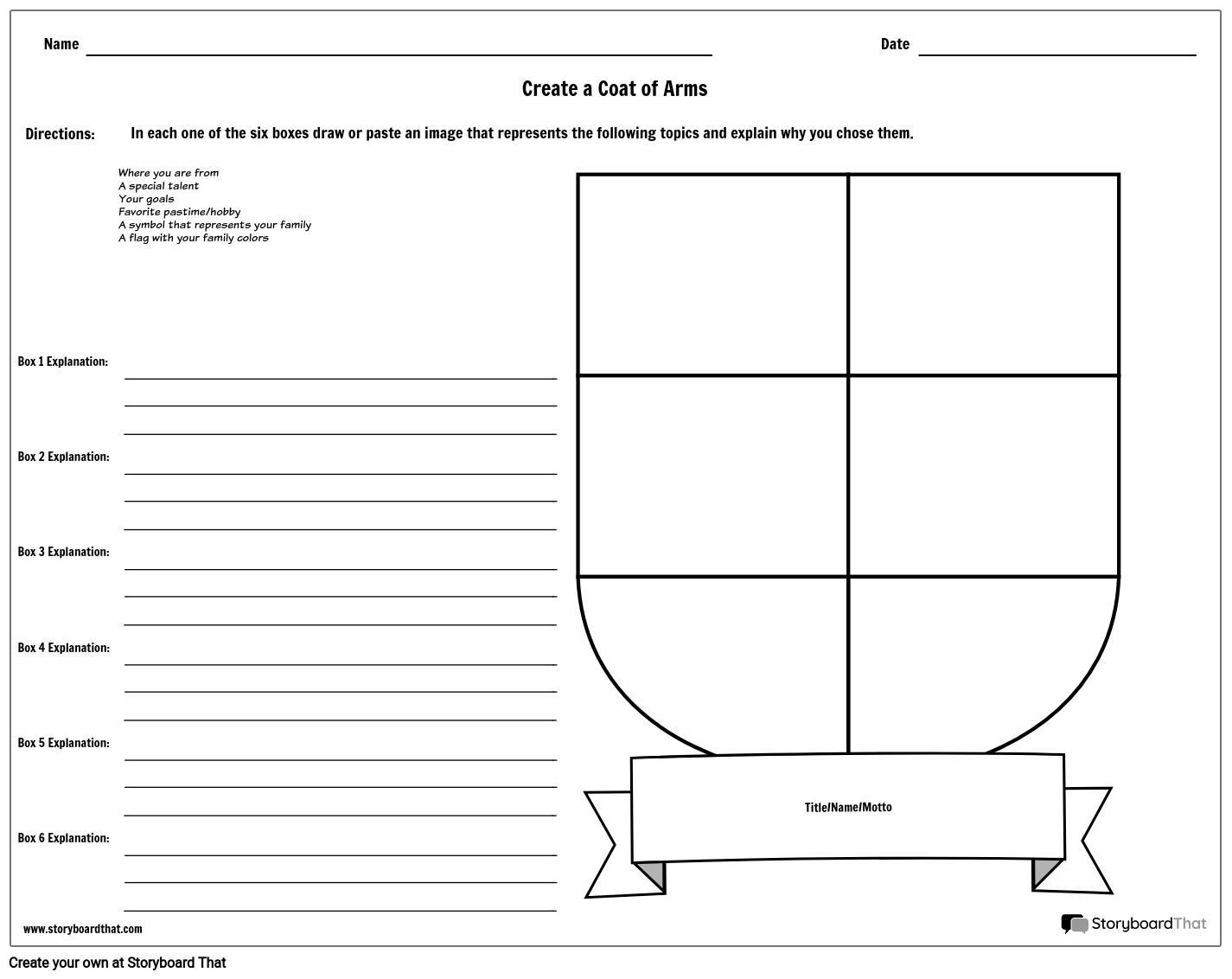 Coat Of Arms Student Activity Free To Print Storyboard