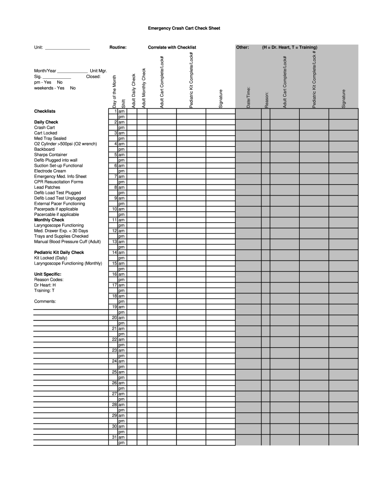 Crash Cart Checklist 2022 Pdf Fill Online Printable Fillable Blank PdfFiller