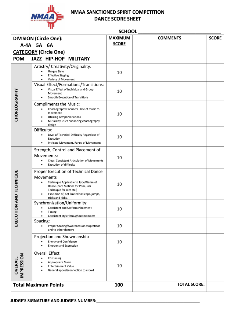 Printable Judges Score Sheet Template