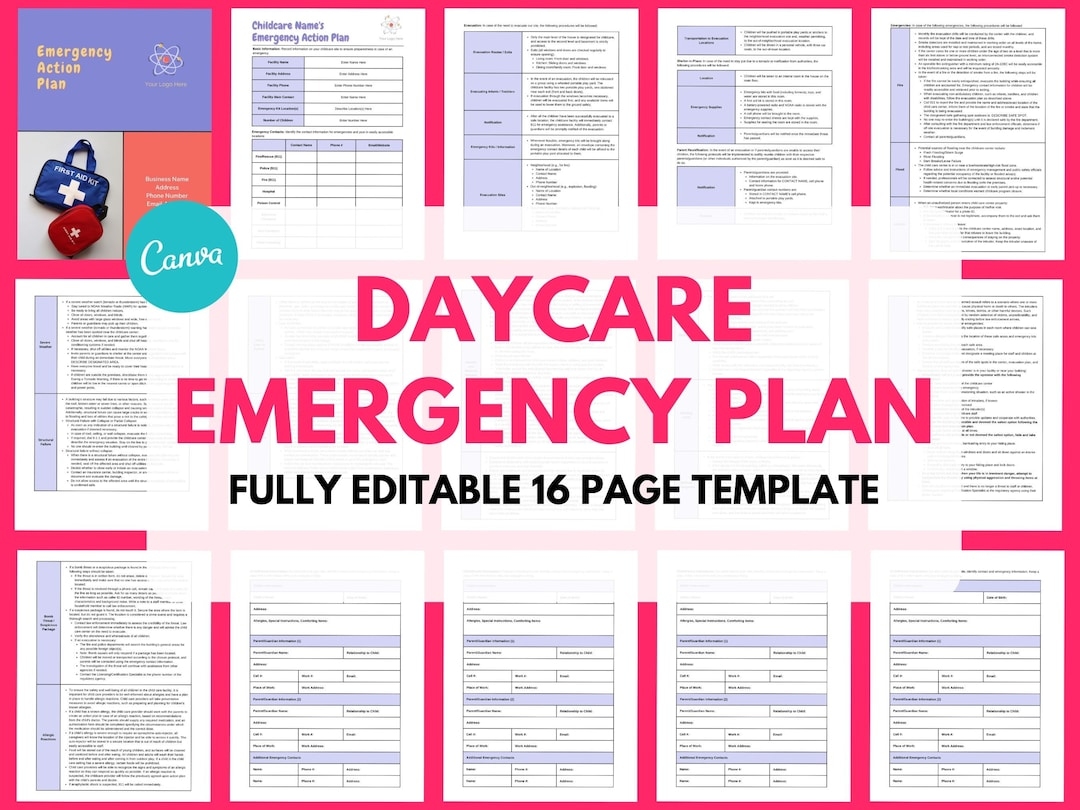 Daycare Emergency Plan Childcare Emergency Plan Template Emergency Plan Of Action Emergency Preparedness Emergency Plan Evacuation Etsy