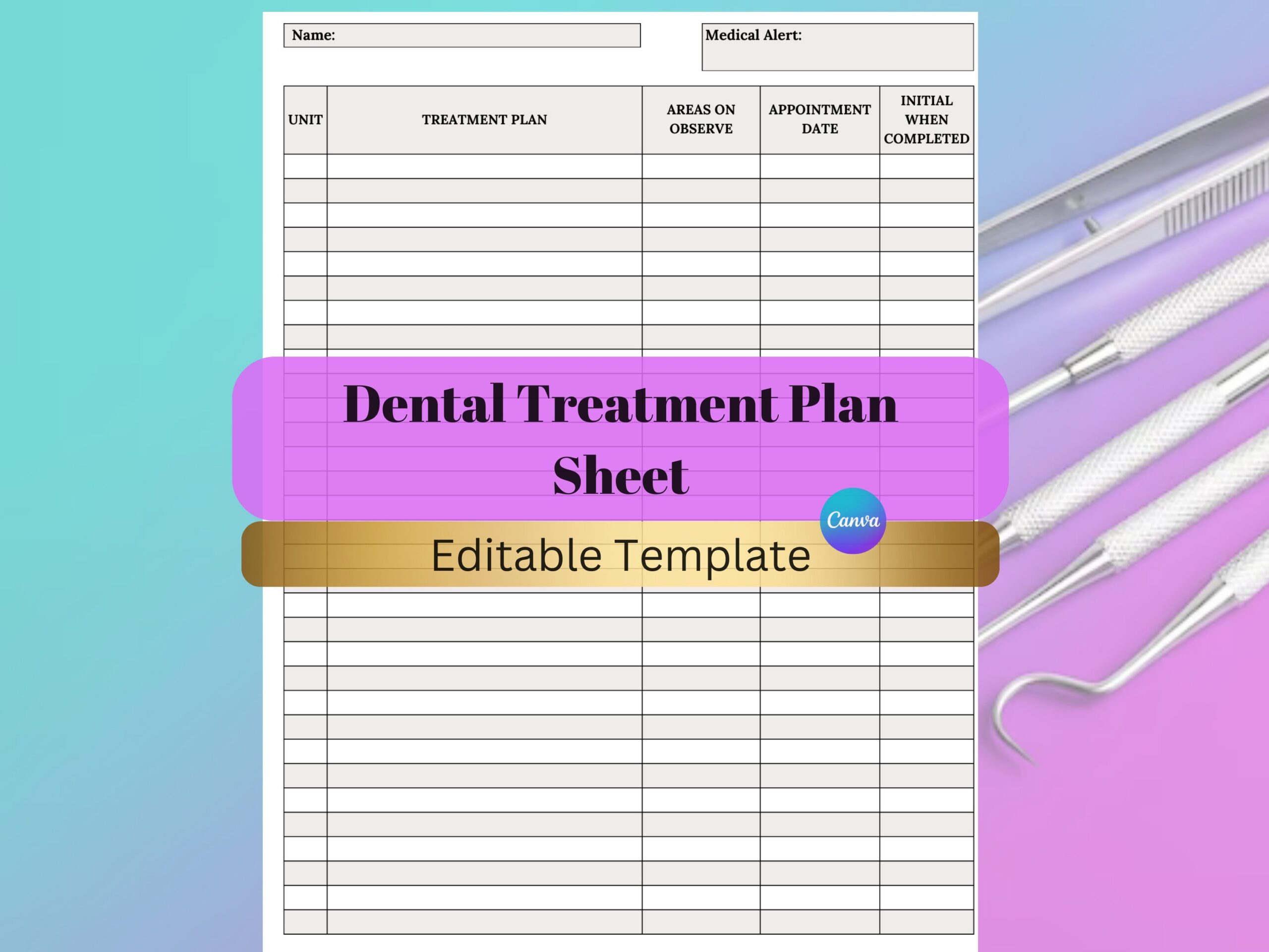 Dental Treatment Plan Documentation Sheet Treatment Planner Log Dental Treatment Document Dental Chart Sheets Dental Intake Forms Etsy