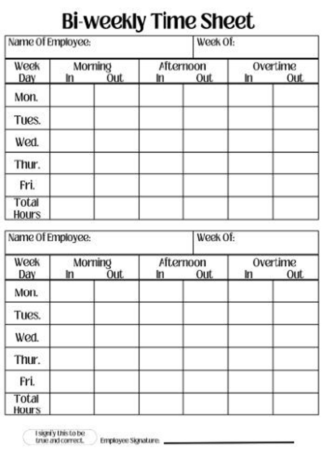 Digital Printable Employee Bi weekly Time Sheet Work Log Employee Log Time Log Office Form Bi weekly Time Card Record Etsy