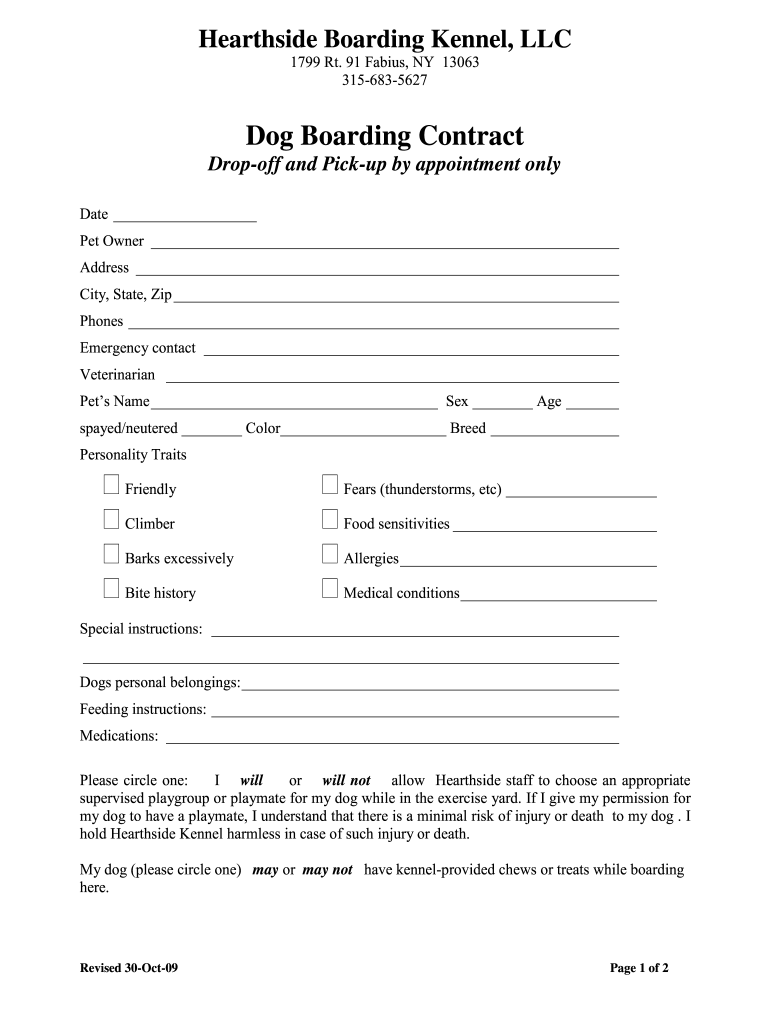 Dog Boarding Contract Fill Online Printable Fillable Blank PdfFiller