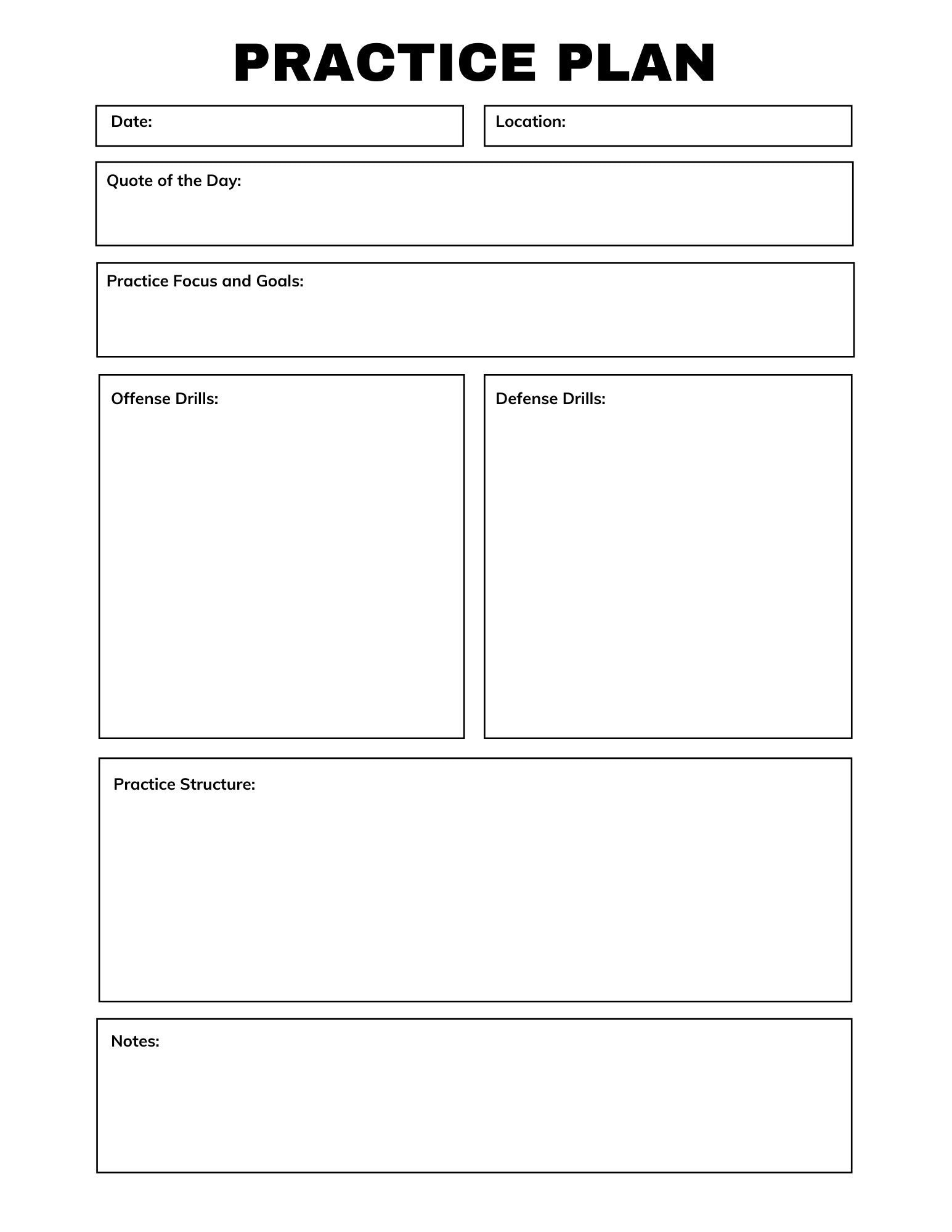 Downloadable printable Practice Plan Etsy