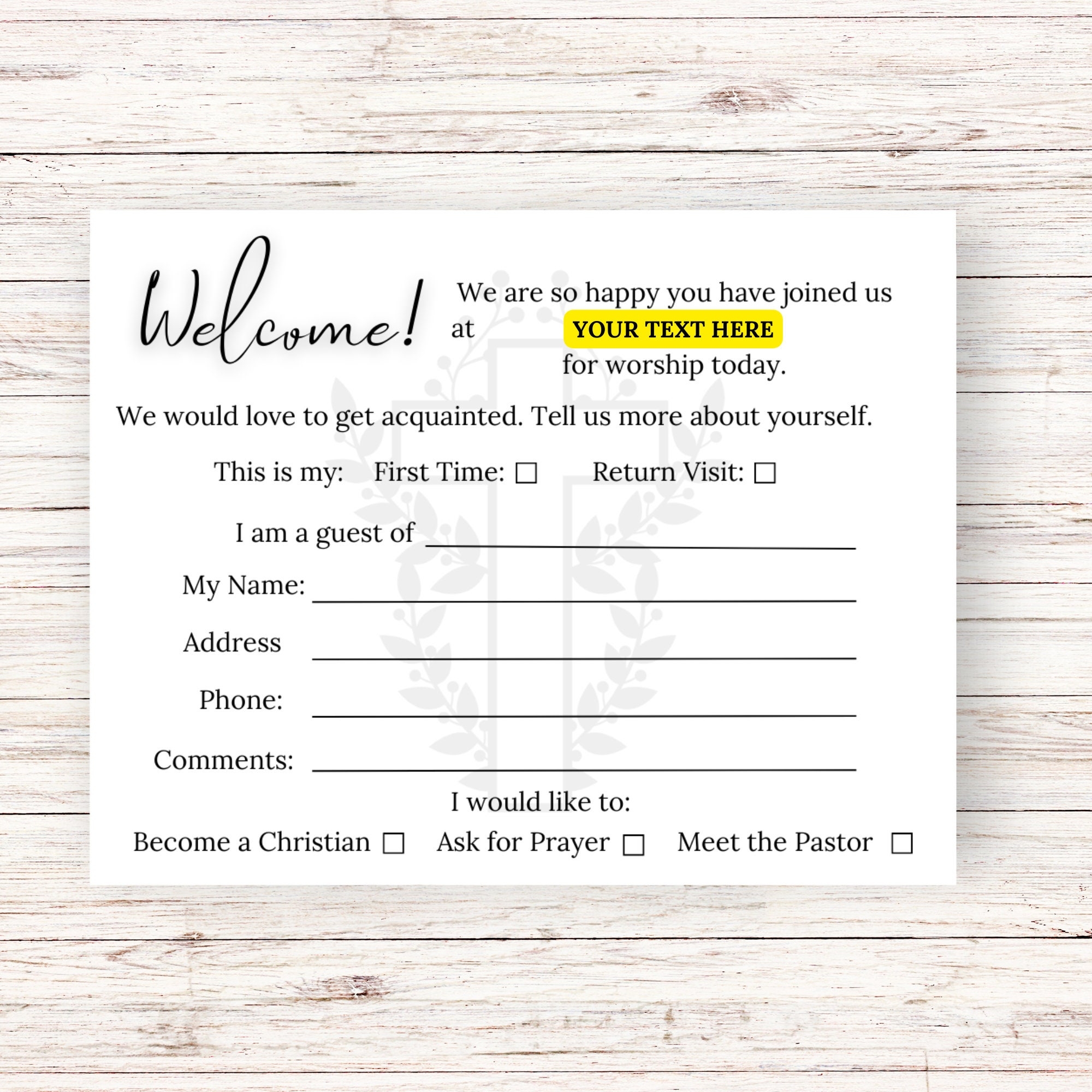 Editable Church Visitor Cards Church Visitor Cards Church Welcome Card Church Office Supply Church Visitor Info Ministry Outreach Etsy