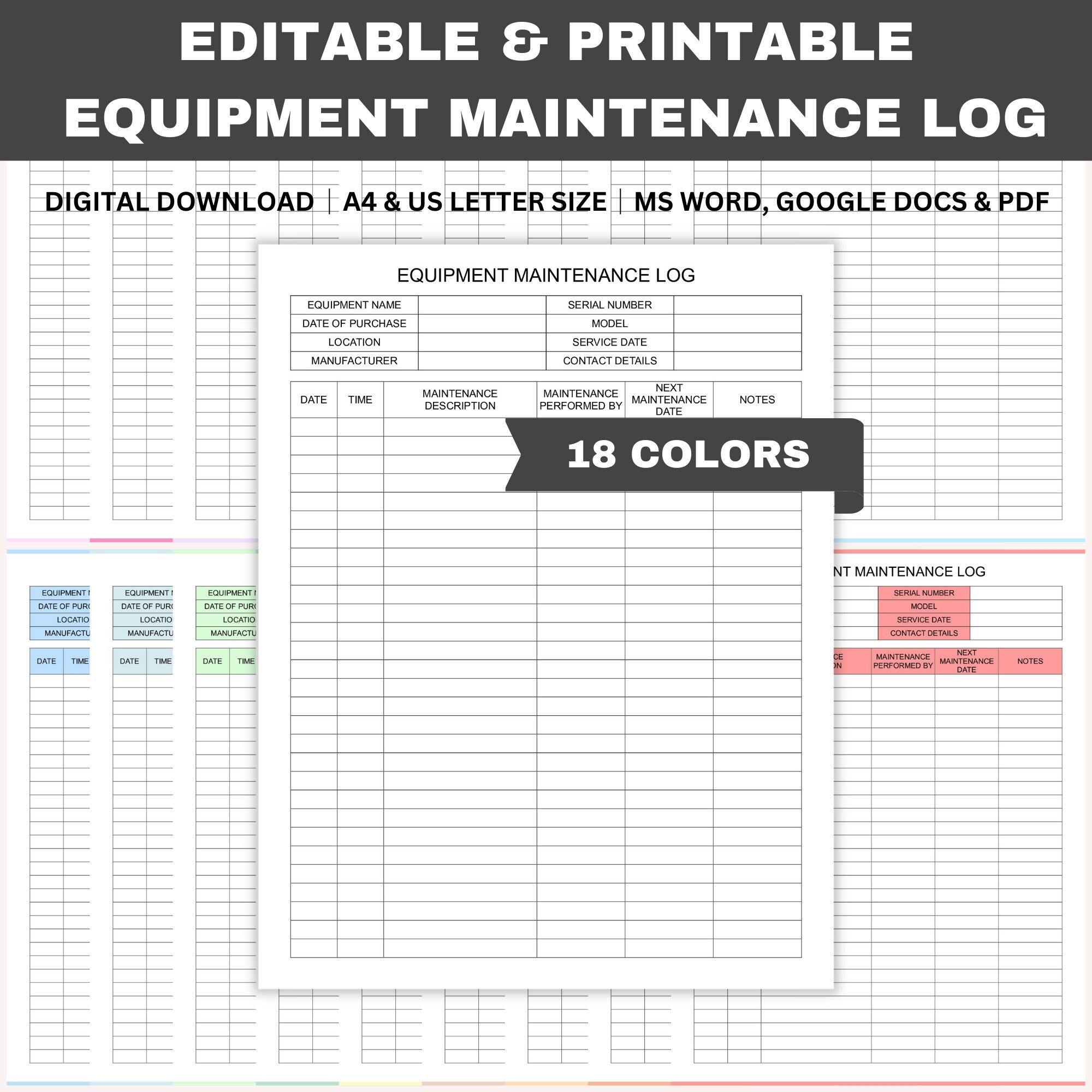 Printable Equipment Maintenance Log Template Excel