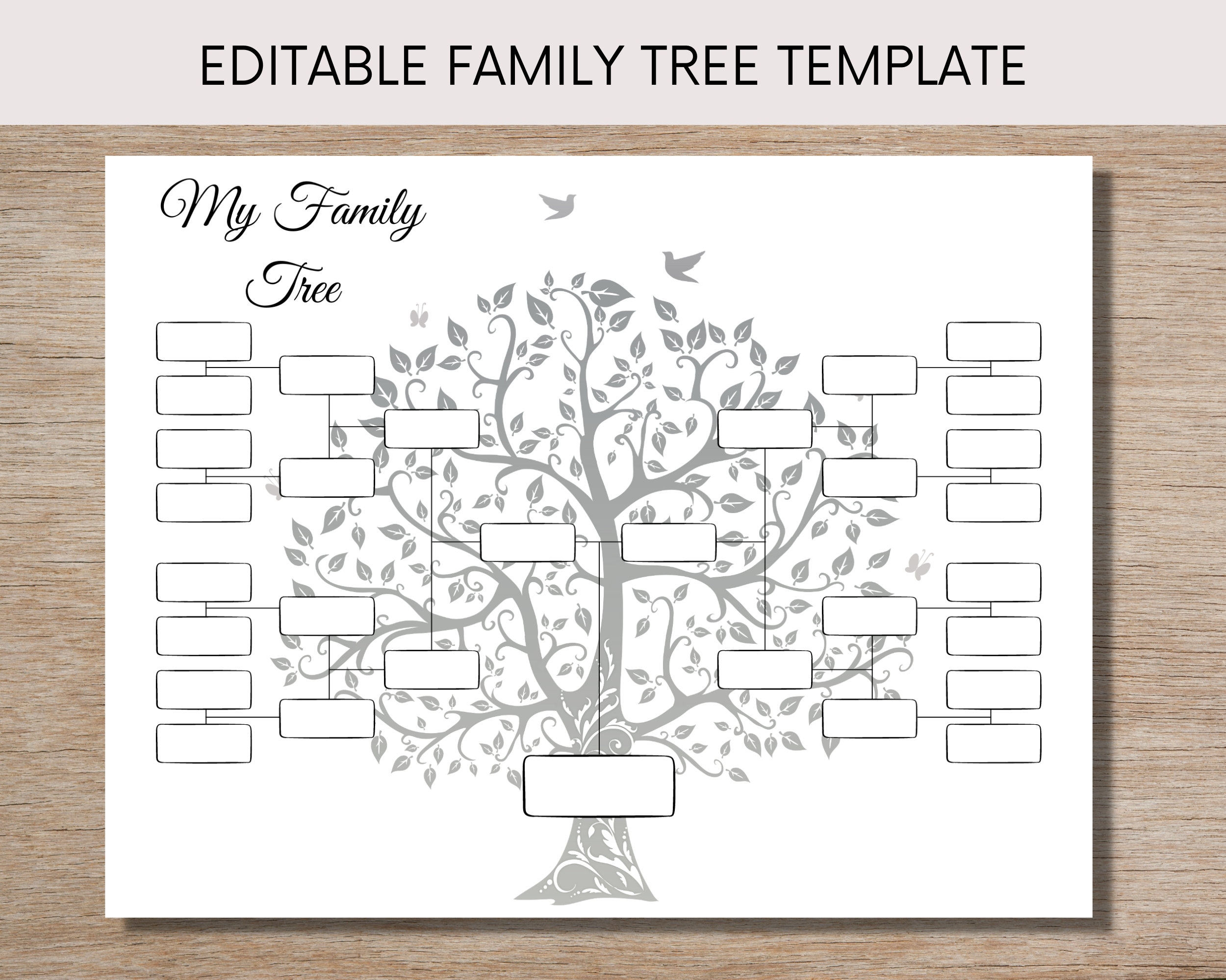 Editable Family Tree Template For Five Generations Etsy