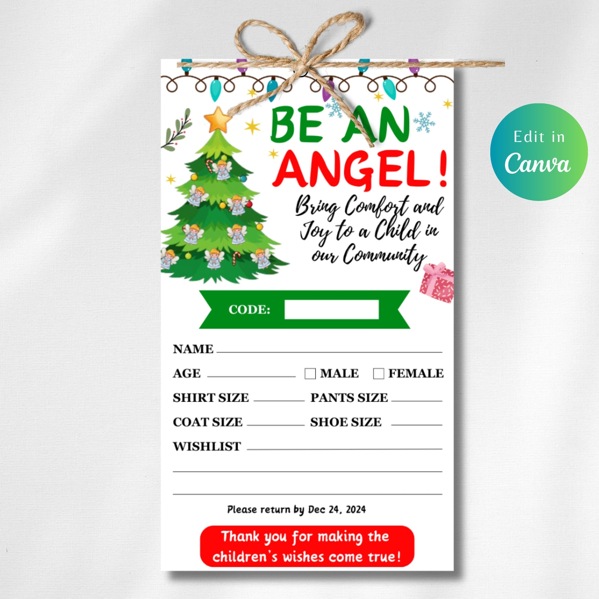 Editable Giving Tree Gift Tag Angel Tree Gift Tag Christmas Donation Slip Christmas Charity Angels Tag Printable Etsy