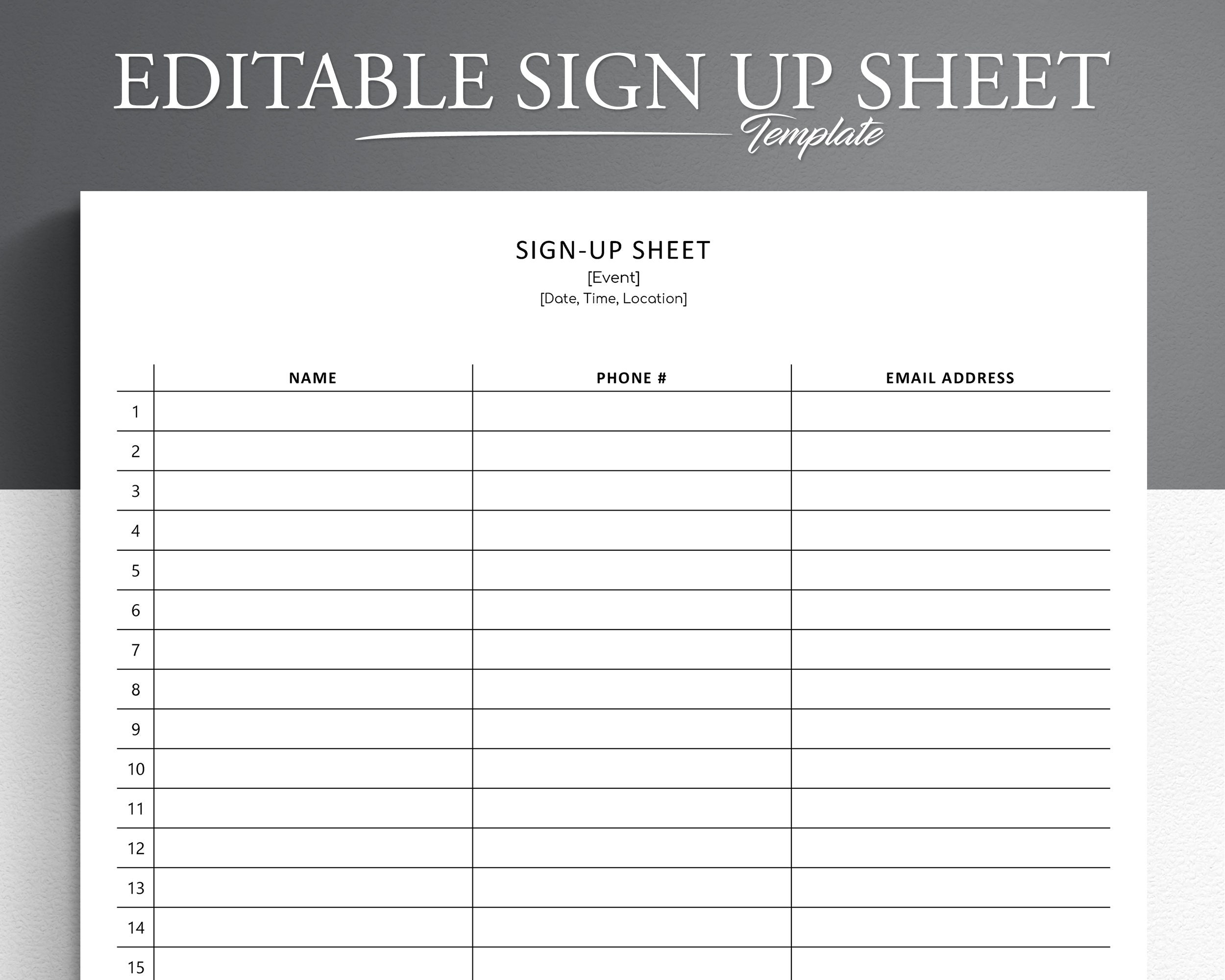 Editable Sign Up Sheet Pdf google Docs microsoft Word Sign Up Template Event Sign Up Etsy