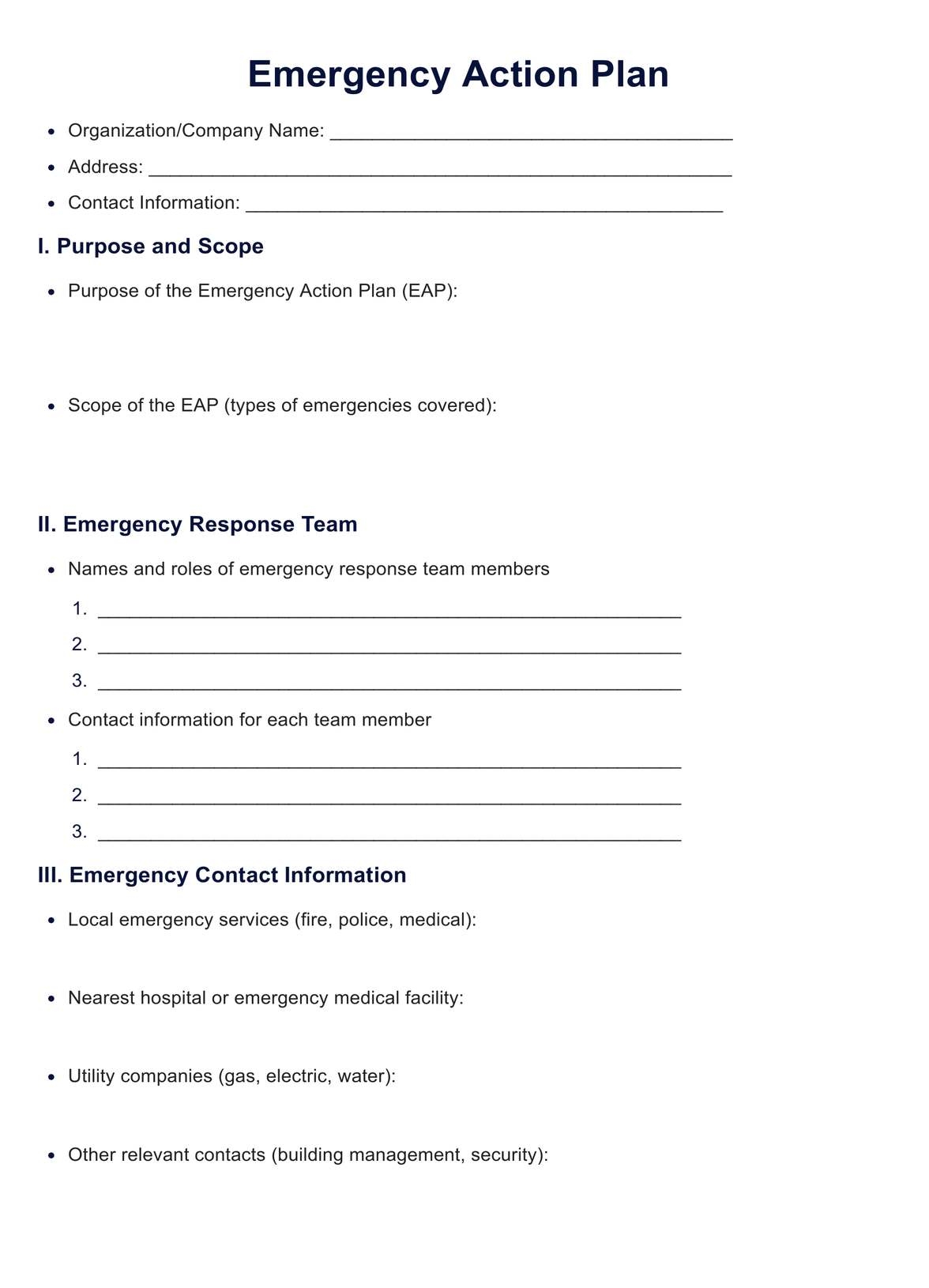 Emergency Action Plan Template Example Free PDF Download