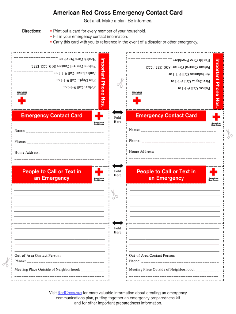 Emergency Contact Card Template Fill Online Printable Fillable Blank PdfFiller