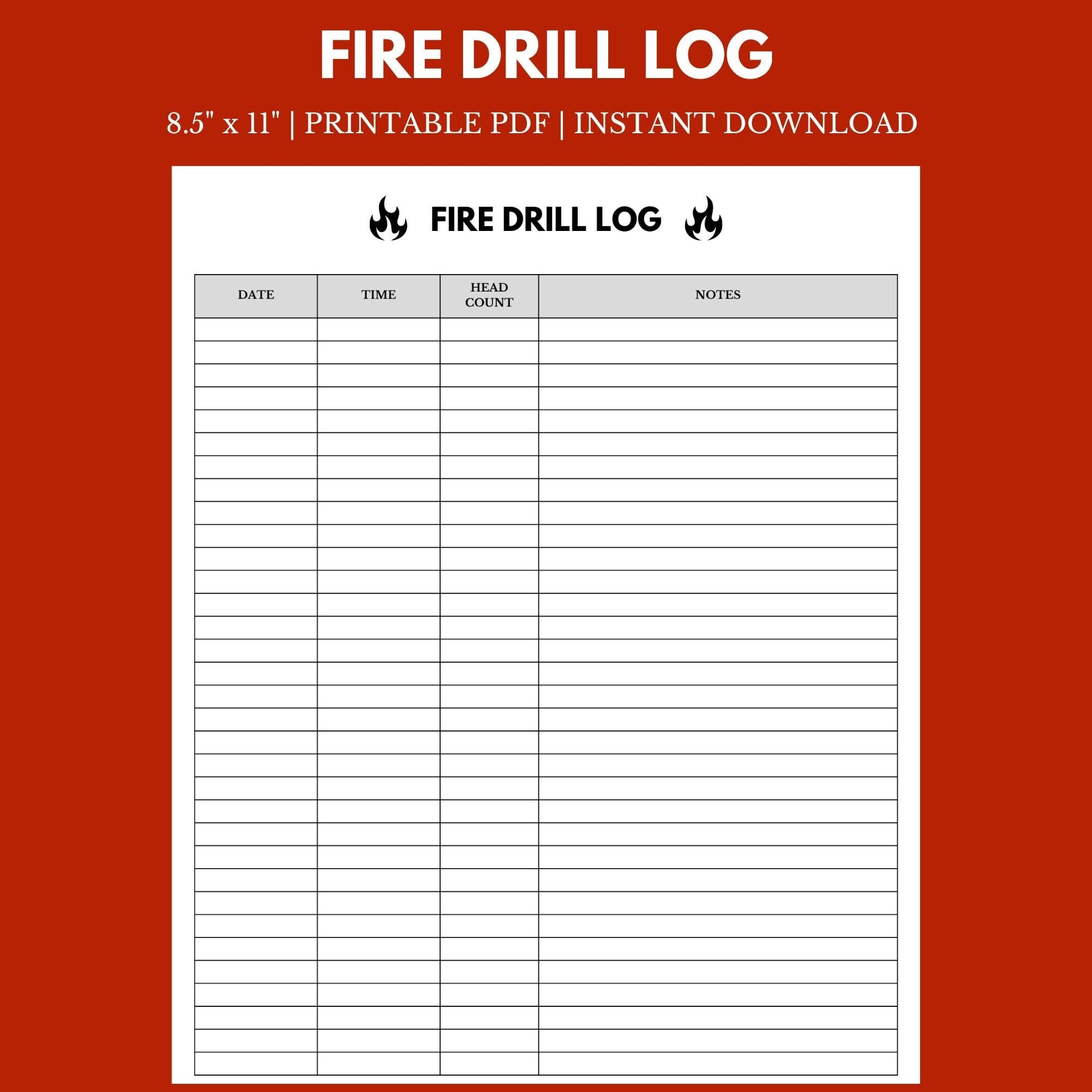 Fire Drill Log 8 5 X 11 Instant Download Printable Etsy